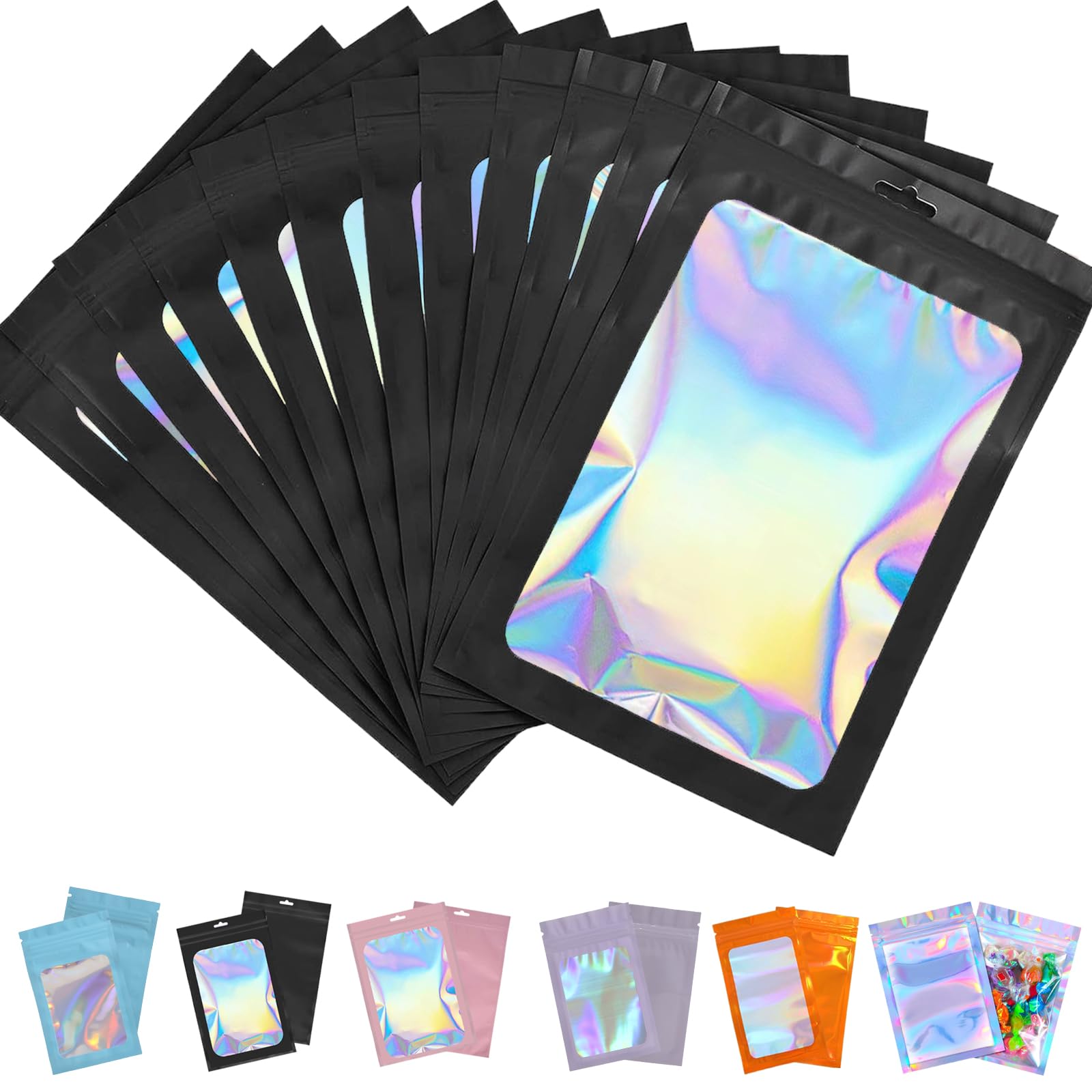 Sacchetti Mylar Richiudibili Olografici 100 Pezzi 10x7 Cm – Inodori Con Chiusura Lampo Per Regali, Gioielli, Caffè E Spezie