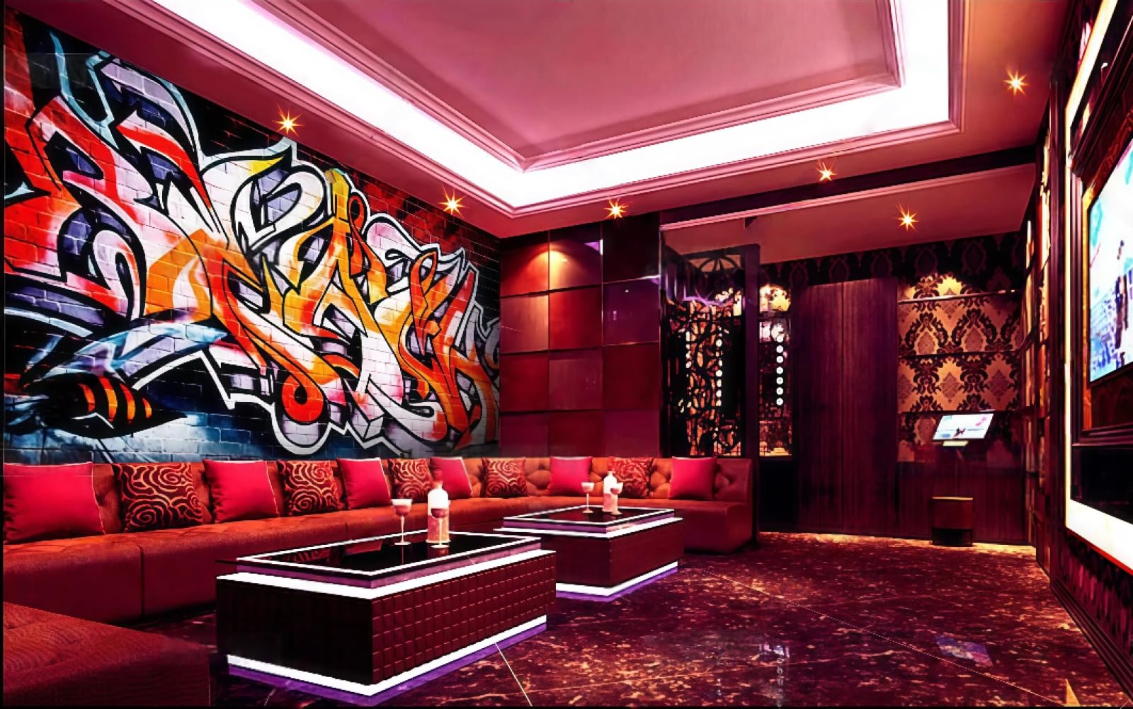 rskjdghshd Wallpaper Fashion Personality Street Graffiti Nightclub Theme Bar Western Restaurant Background Wall Mural Afternoon Tea Coffee Shop Wallpaper,3D,350x245cm