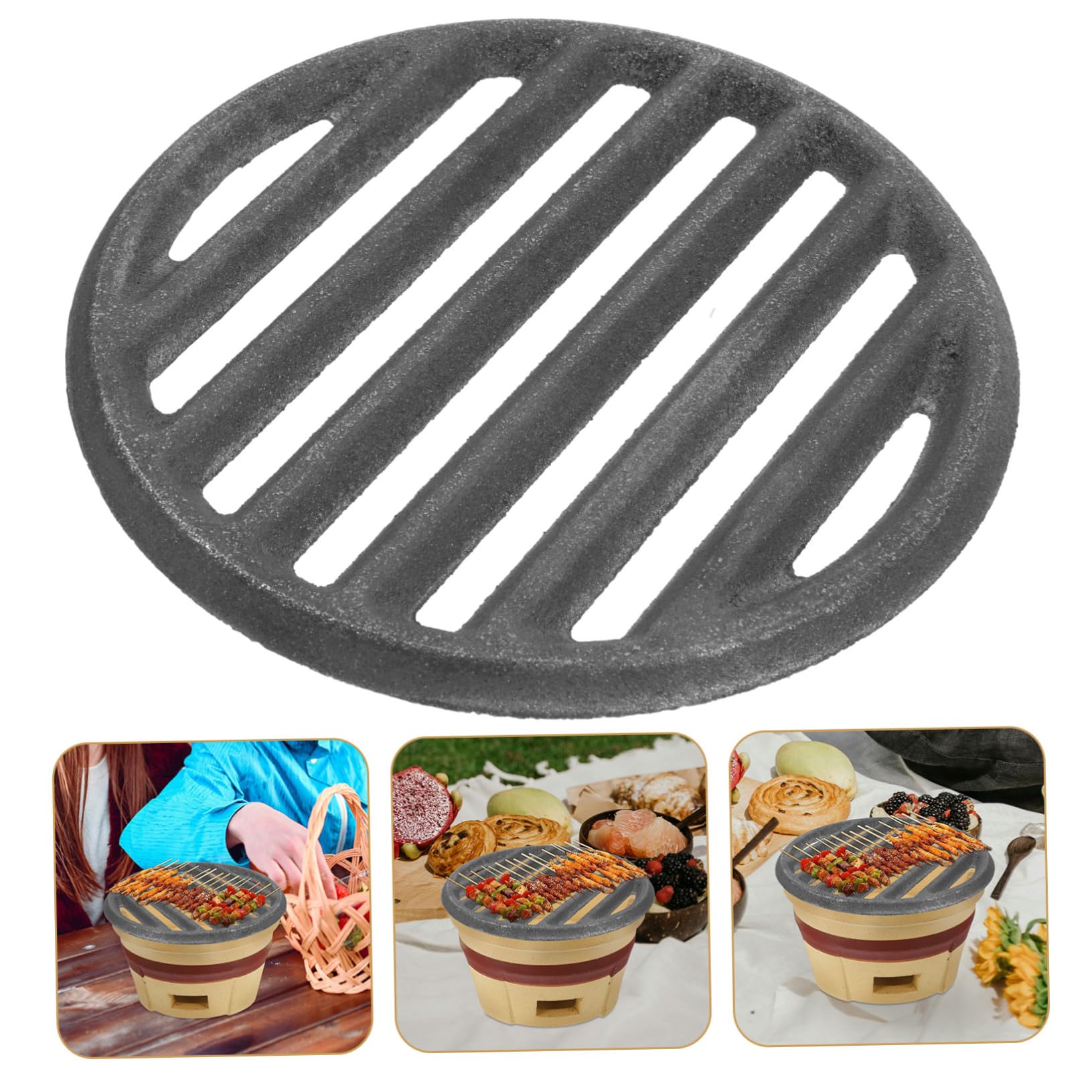 DOITOOL Griglia in Ghisa Rotonda per Barbecue All'aperto, Rete Resistente per Grigliare Carbone, Piastra 22 Cm per Focolare Alta Ritenzione Termica e Distribuzione Uniforme del Calore