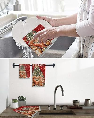 Miniatura 6 de Kitchen Towel 2 Packs Cotton Waffle Weave, Merry Christmas Cute Squirrel 16 x 24 Inch Absorbent Quick Drying Dish Towels Clothes for Kitchen Living