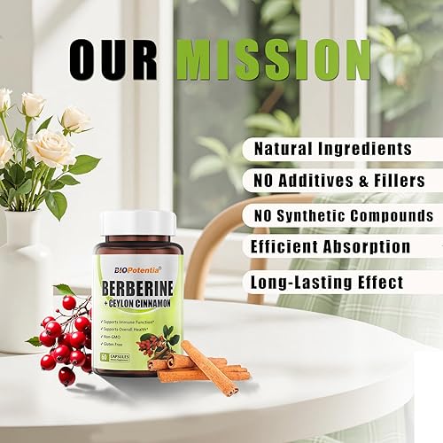 Miniatura 6 de Suplemento de berberina  Berberina 500 mg con canela de Ceilán, Fópula de absorción mejorada para el sistema inmunológico y suplemento de apoyo