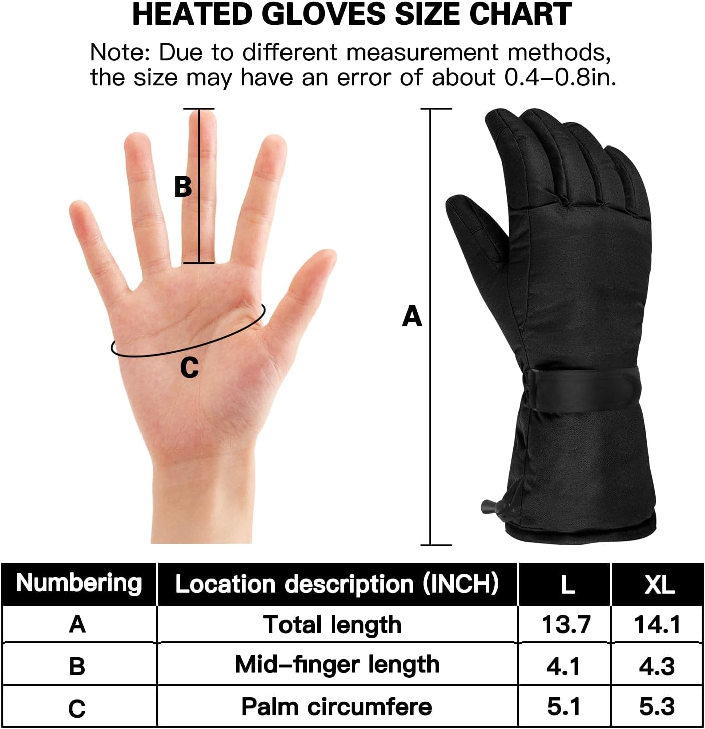 Heated Gloves, Winter Electric Warm Gloves for Men Women, Automatic Thermostat | Waterproof Winter Touchscreen Warming Gloves Outdoor Work | Ski | Hunting | Fishing | Motorcycle | Cycling, Black L