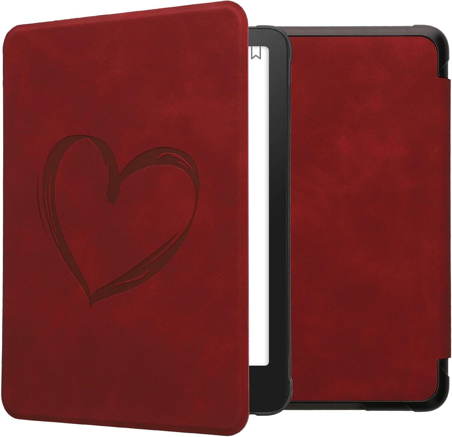 kwmobile Cover Compatible with Amazon Kindle Paperwhite (2024)/Colorsoft Cover - eReader Case - Brushed Heart Dark Red