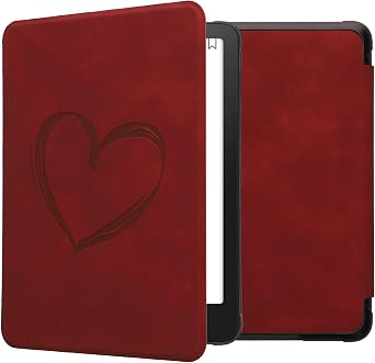 kwmobile Cover Compatible with Amazon Kindle Paperwhite 2024 / Colorsoft Cover - eReader Case - Brushed Heart Dark Red