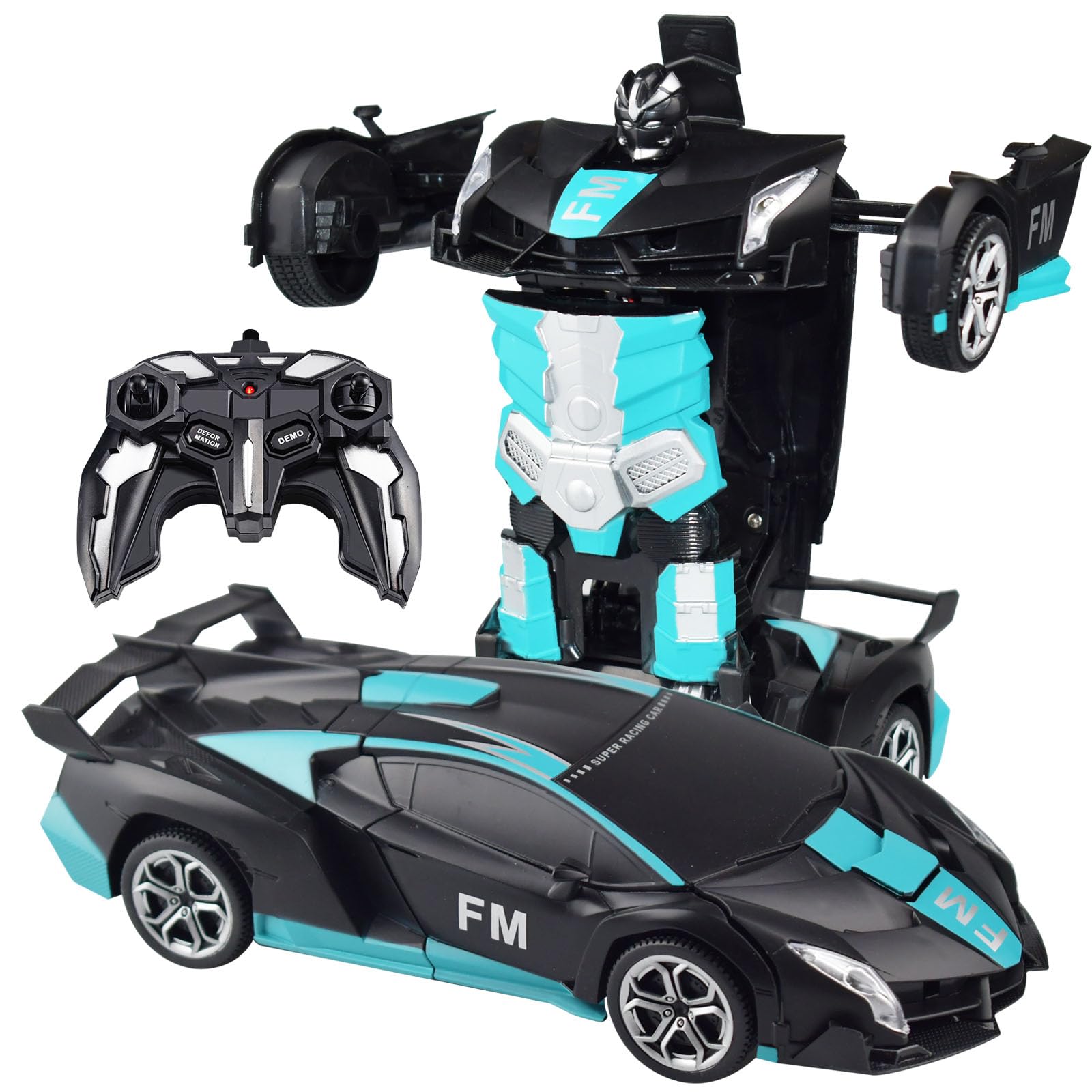 Remote Control Car Transform Robot Car, One Click Deformation, 2.4Ghz Anti-Jamming, 360 Degree Rotation Drift, Christmas Birthday Gift Toys for 3,4,5,6,7,8 Years Old Boys Girls (Frosted Blue)