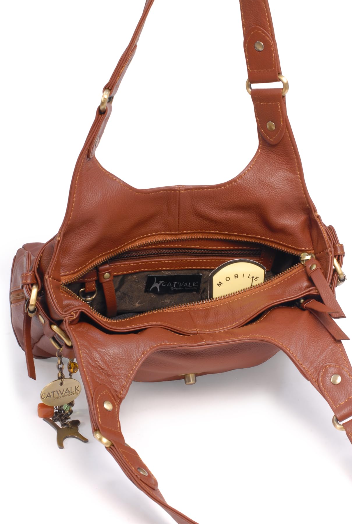 Catwalk Collection Handbags - Bolso de Hombro de Piel para Mujer - Bolso de Mano con Asa Mediano - Roxanna