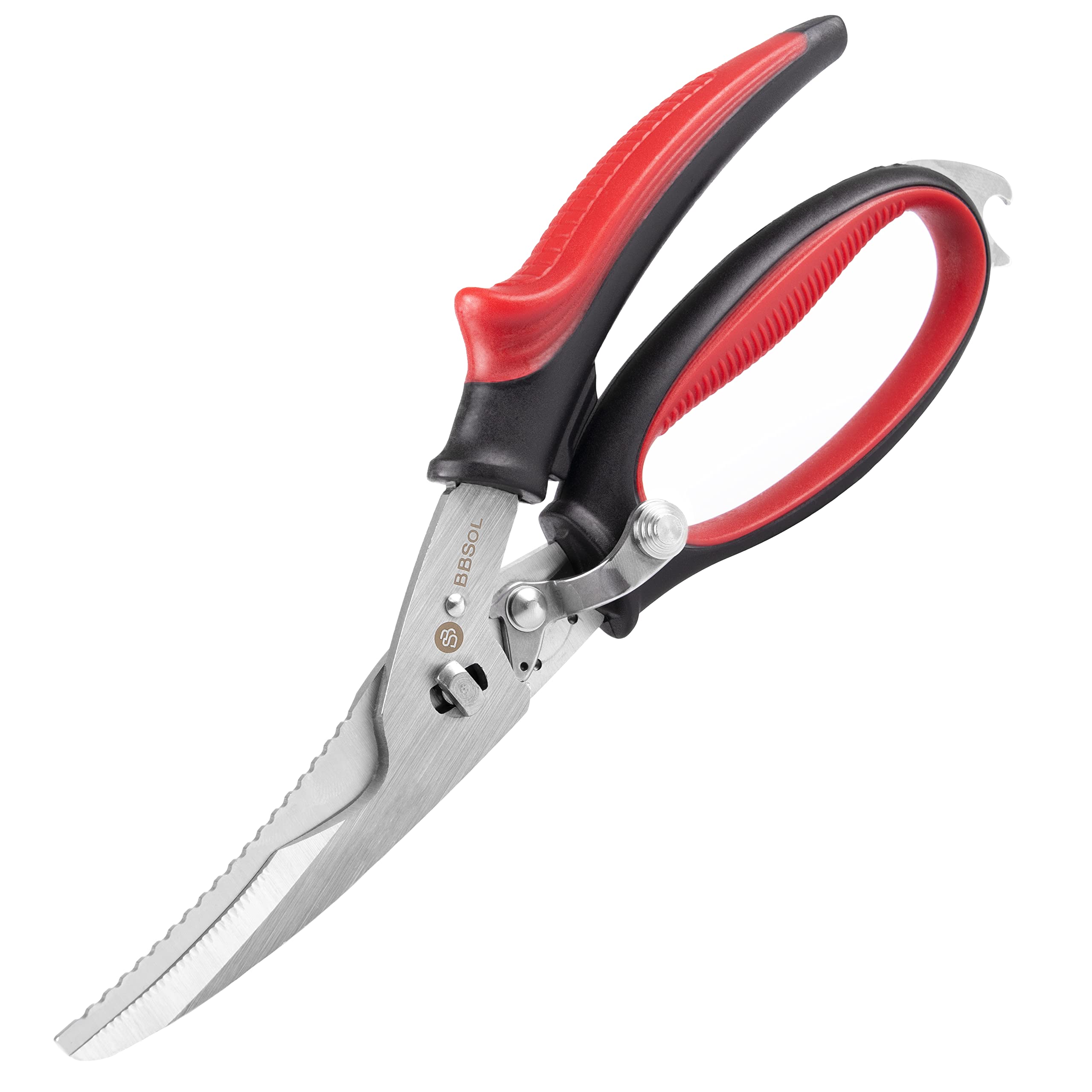 Poultry Shears Heavy Duty Professional – Ultra Sharp Poultry Scissors – Split Apart Stainless Steel Meat Scissors - Game Shears Spring Loaded with Ergonomic Handles - All Purpose Red Kitchen Shear