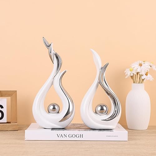 Miniatura 4 de Juego de 2 esculturas abstractas de cerámica con llamas, figuras modernas para centro de mesa de sala de estar, decoración de mesa de comedor,