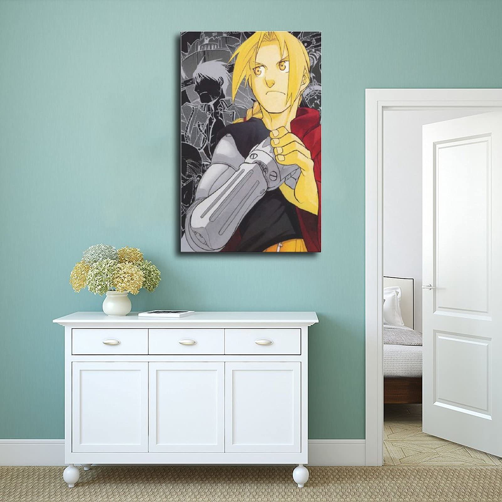 Poster alchimiste Anime Fullmetal - Pour chambre - Poster esthétique - Peinture sur toile - Décoration murale - Pour salon, chambre à coucher - 50 x 75 cm