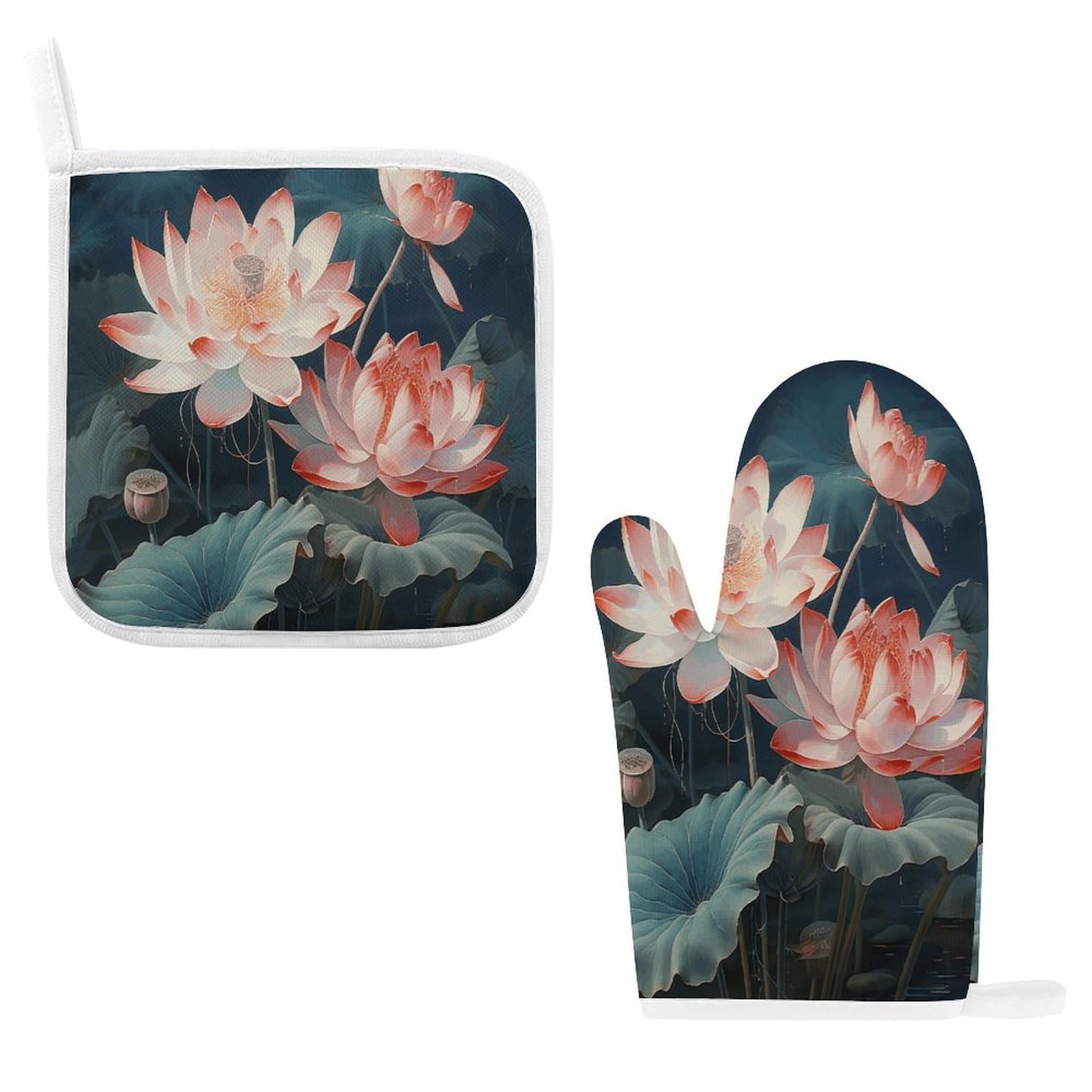 Fodpand Style Dragonfly And Lotus Oven Mitts And Pot Holders Sets