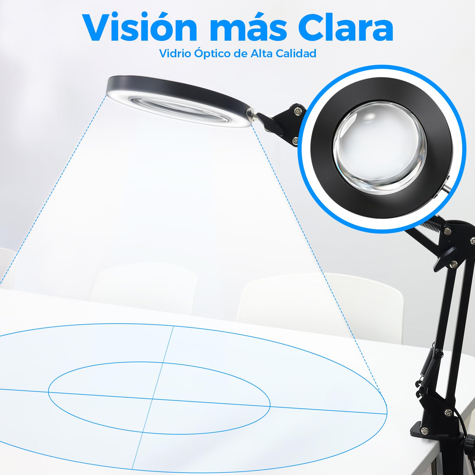 Lupa con Luz y Soporte, Lupa LED de 10 Aumentos con Clip | Lámpara de Aumento, 3 Modos de Color y Lupa LED Regulable, Ideal para Reparaciones de Bricolaje y Primeros Planos