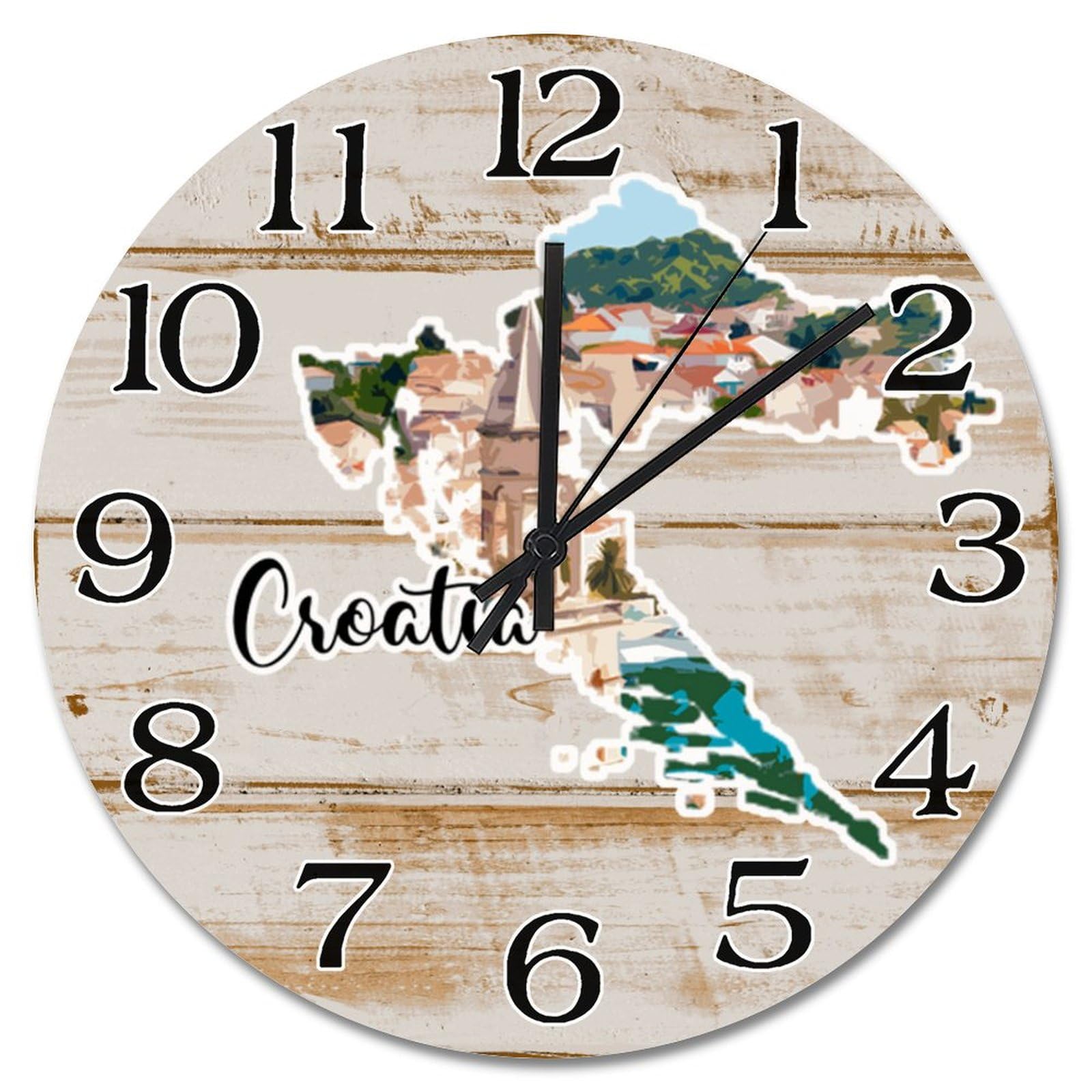 Horloge murale Croatie silencieuse de voyage design vintage 30cm