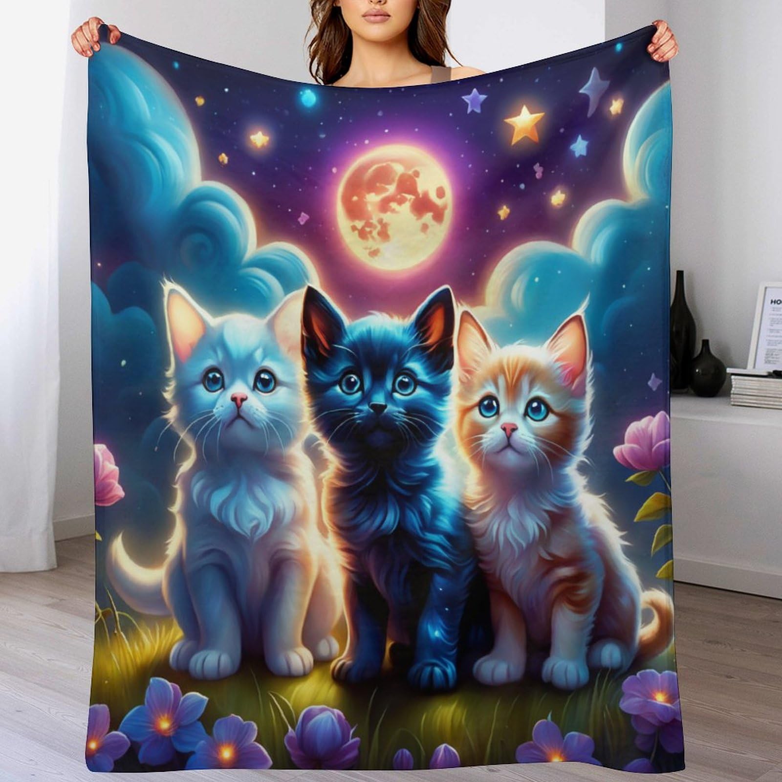 Couverture flannel 3D chat au toucher ultra doux et entretien machine simplifié