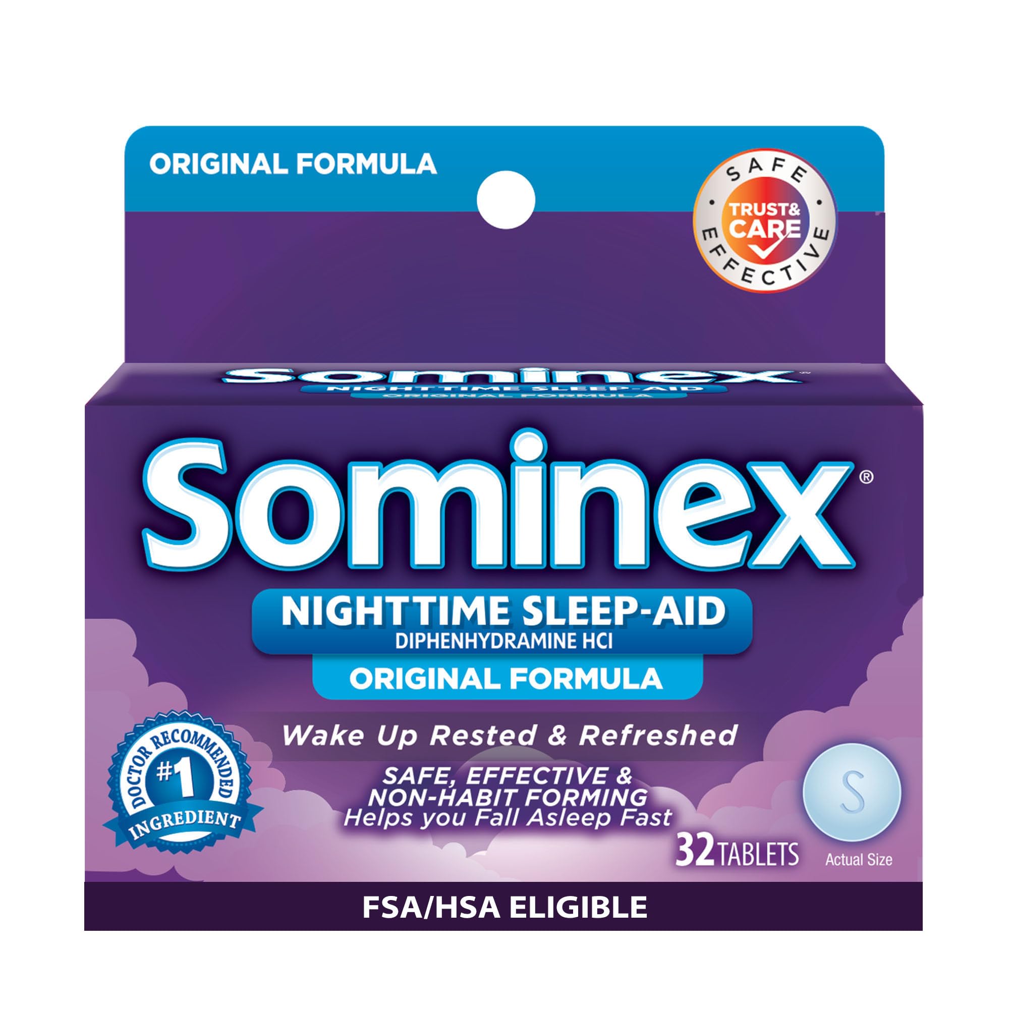 Nighttime Sleep-Aid, Safe and Effective, Non-Habit Forming, Original Formula Tablets, Blue, 32 Count