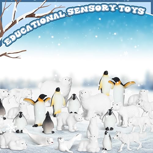 Miniatura 3 de Poen 64 piezas de figuras de animales árticos, osos polares, figuras de pingüinos, mini animales antárticos, juguetes para niños, oso blanco,