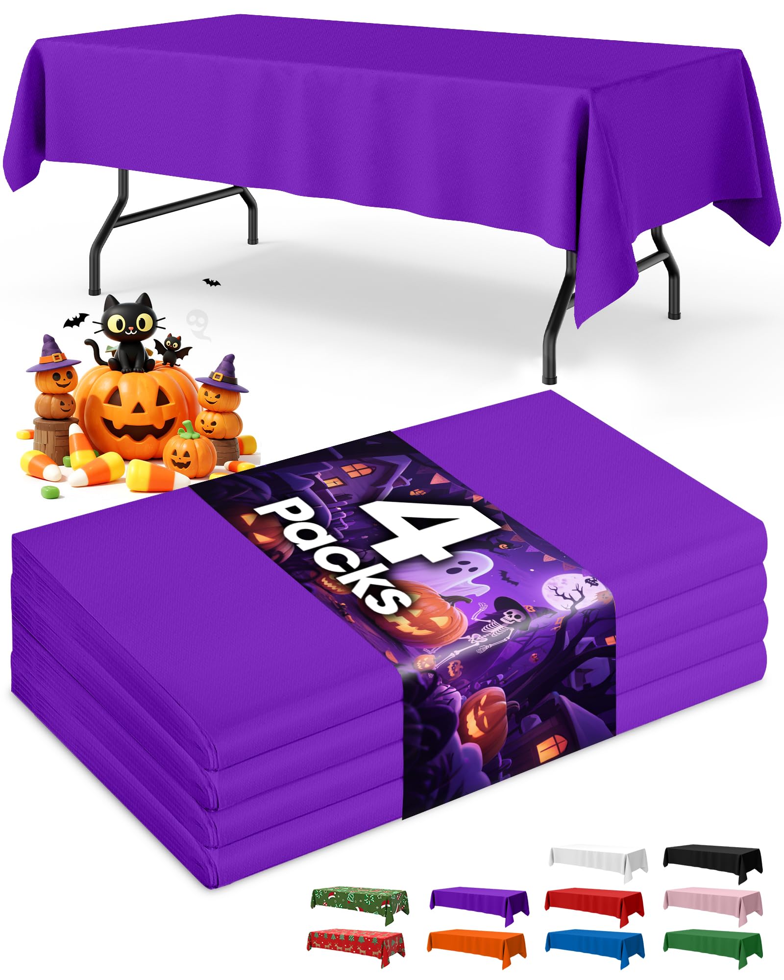 Niuara Purple Plastic Table Cloth Disposable, 4 Pack, 54 x 108 in