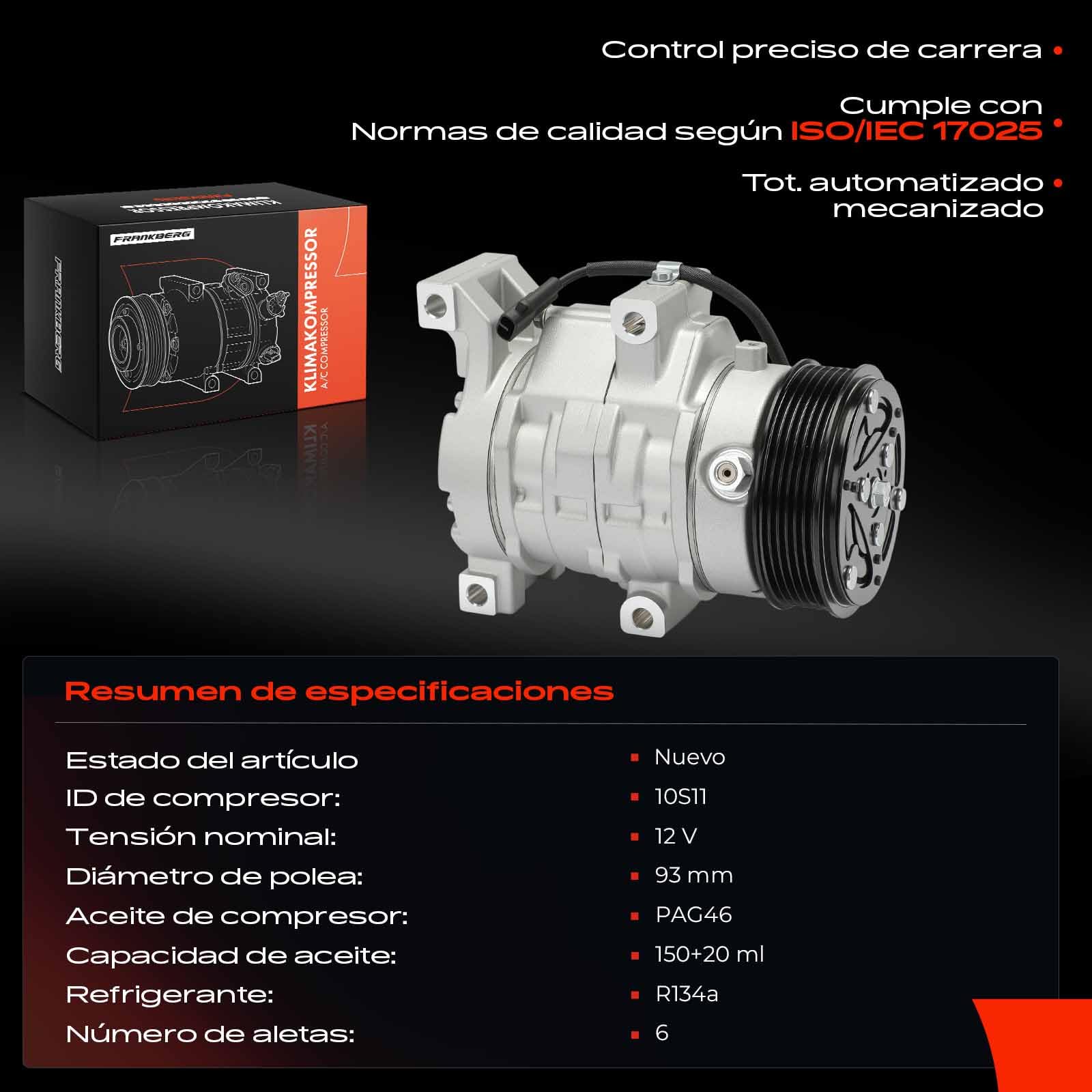 Frankberg Compresor de aire acondicionado con embrague Compatible con 169 312 319 312 519 500 312 500 C 312 Punto 188 Doblo 119 223 Barchetta 183incl. aceite premezclado