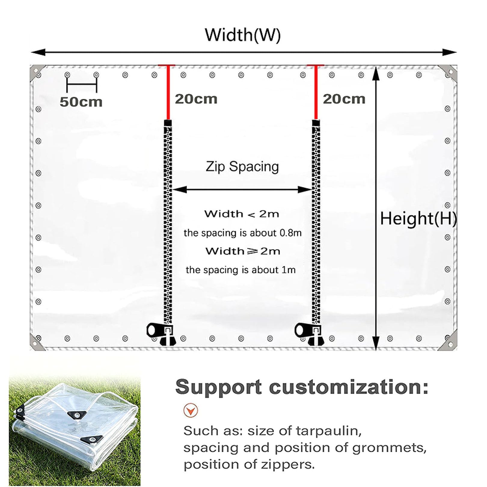 Telo PVC trasparente per esterno 2,5 × 7,5m spessore 0,5 mm con cerniera | Tenda-telo resistente agli agenti atmosferici, con superficie idrorepellente, pannello laterale per pergola, terrazzo