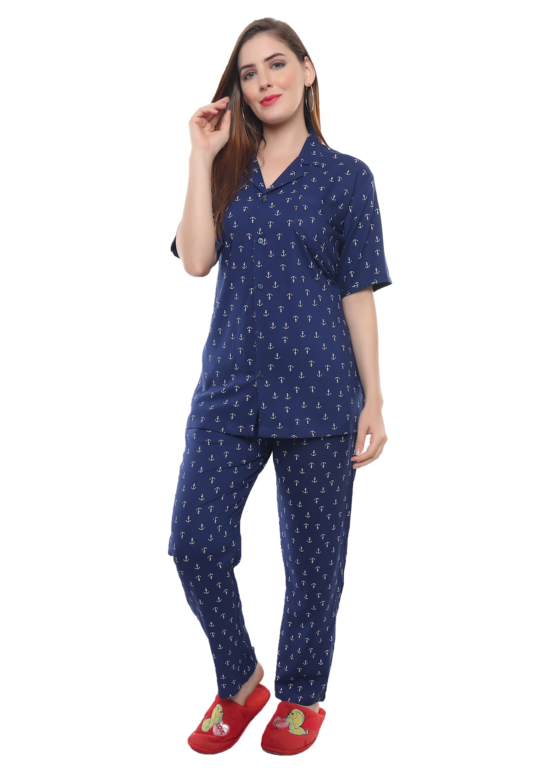 panchayati mausi Unisex Printed Navy Blue Night Suit Pyjama Set-picture-42