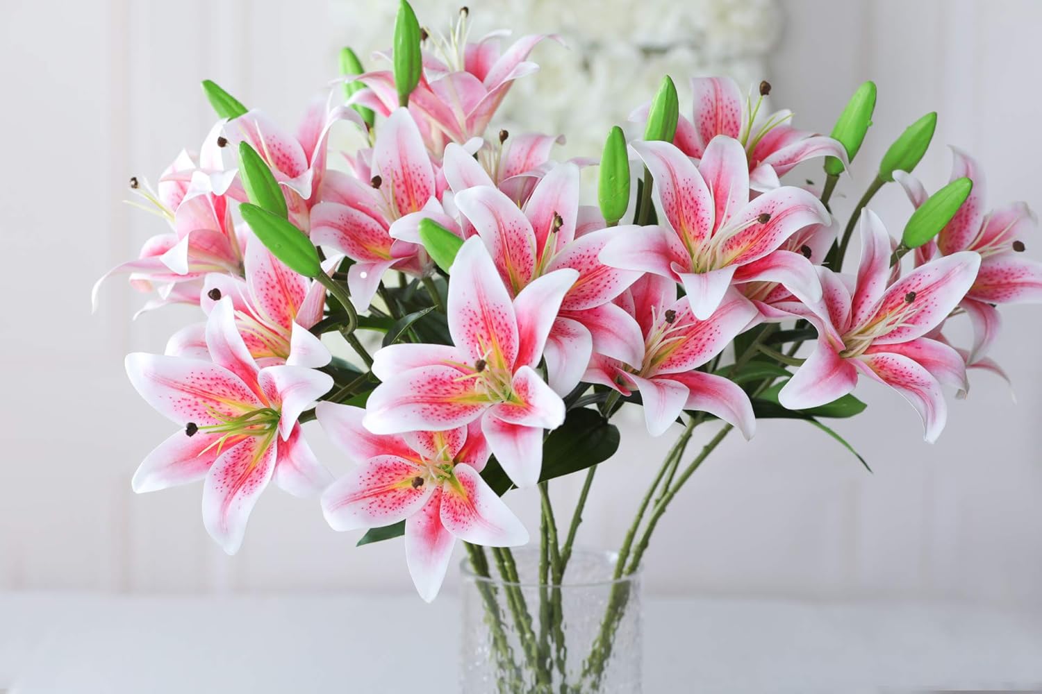 6 Pack Artificial Lily Flowers Full Bloom Fake Latex Real Touch Artificial Flower Bouquets with 3 Heads Wedding Party Decor Home Décor (Rosy) - Image 2