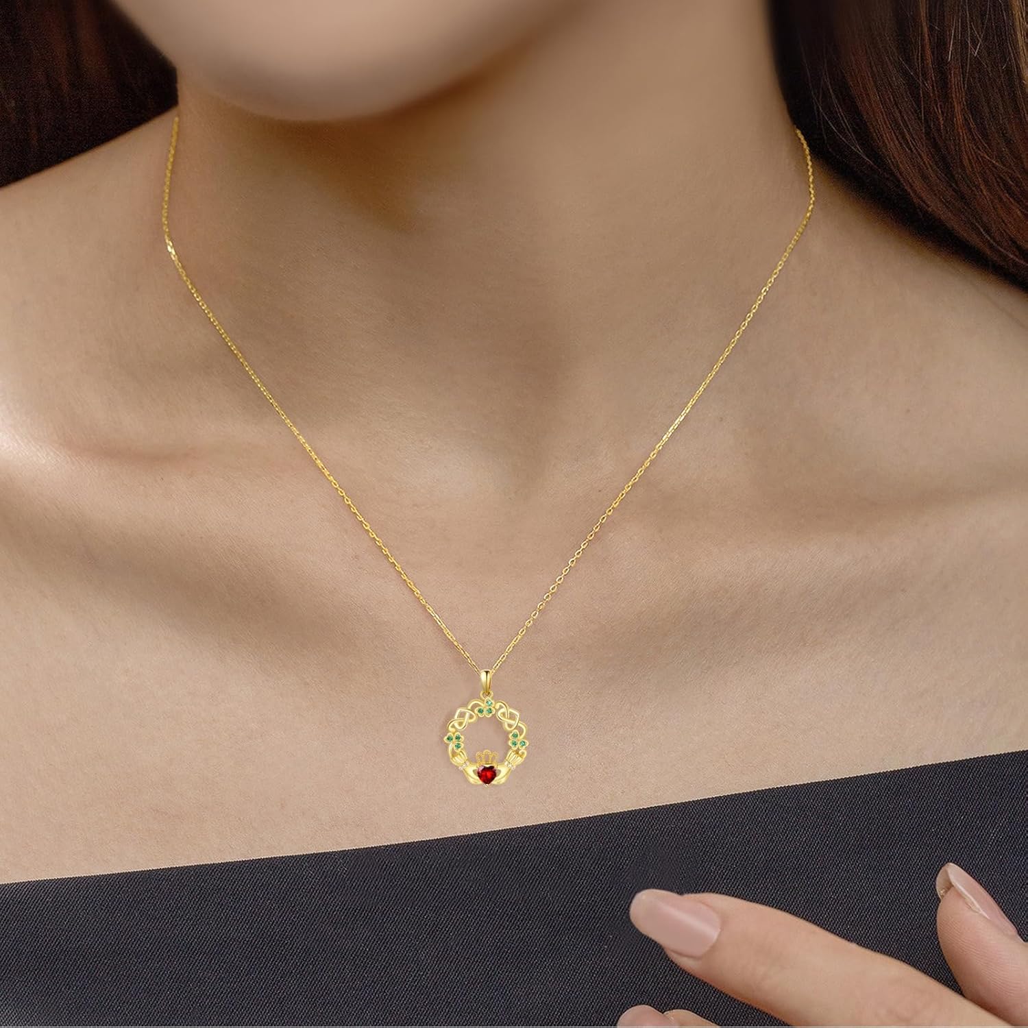 Dreamboat Sterling Silver Claddagh Necklace for Women Clover Shamrock Celtic Knot Irish Necklace Birthstone Pendant Luck Scottish Jewelry irish Gift - Image 5