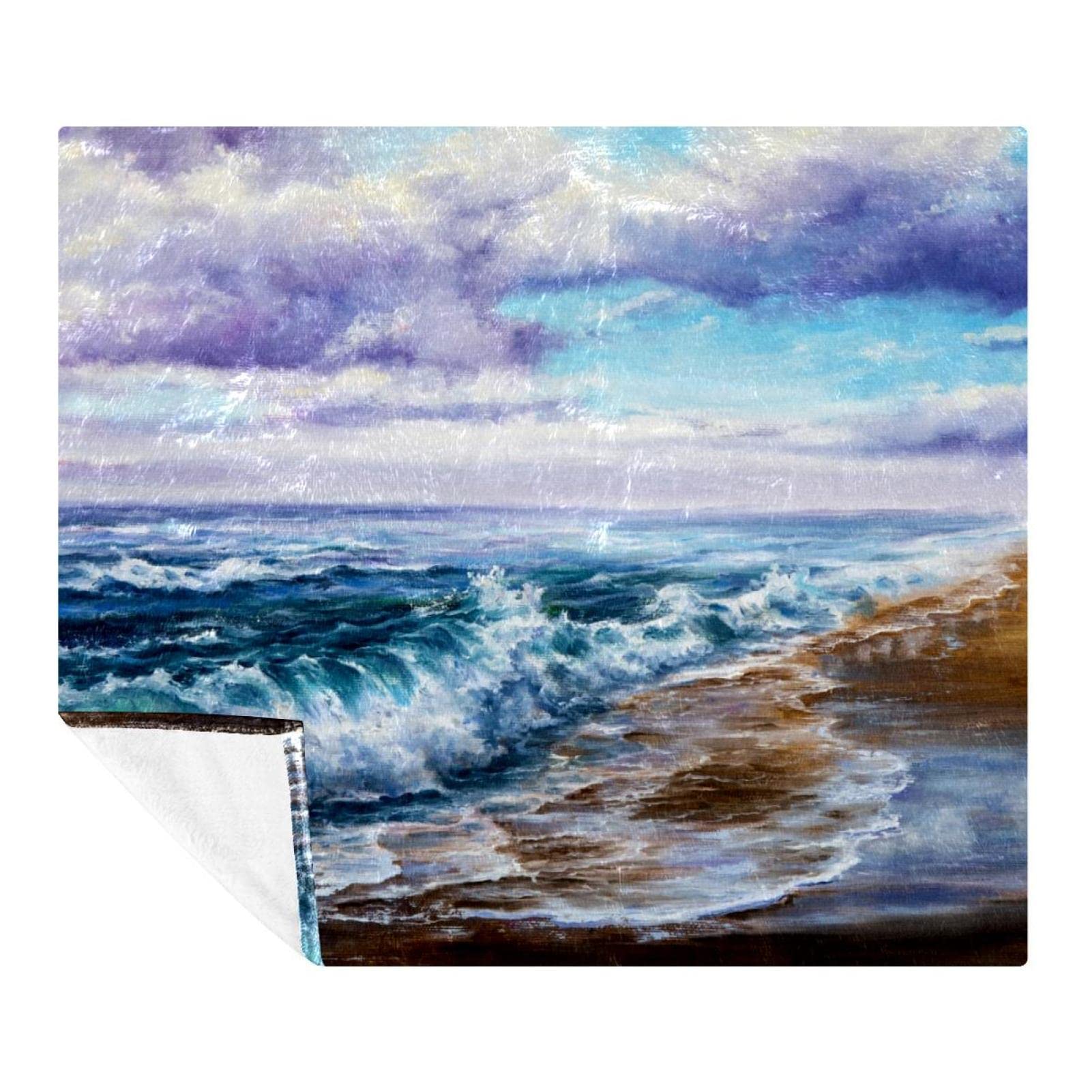 Couverture douce en microfibre Sea Waves, un plaid polaire haut de gamme de 150 x 130 cm