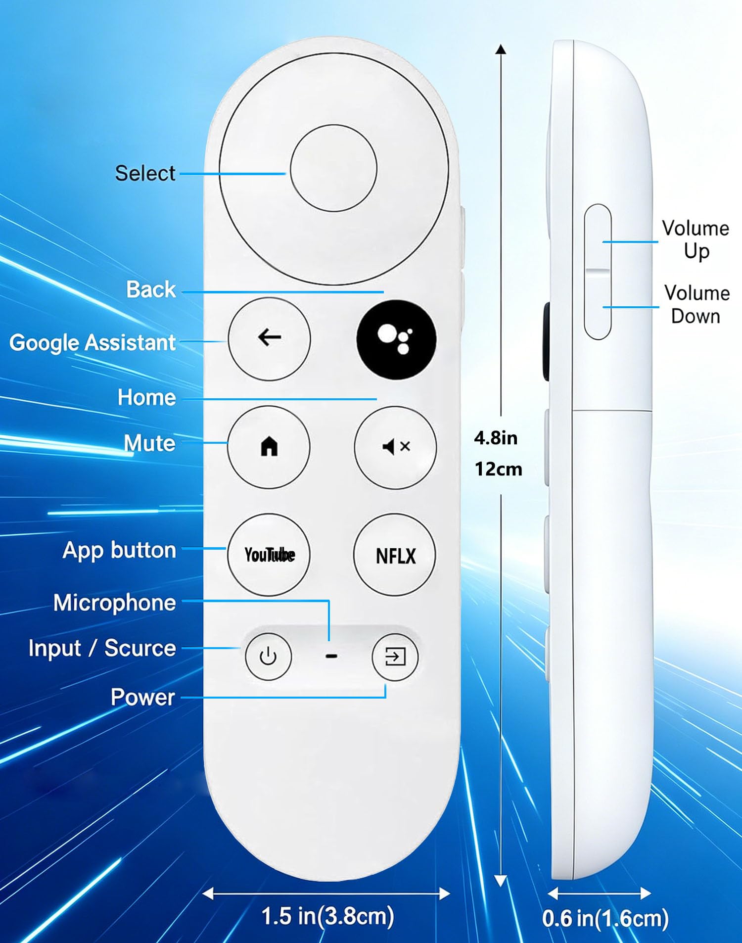 Télécommande vocale pour Google Chromecast TV 4K (Snow), télécommande de rechange pour Google Chromecast 4K Snow HD TV G9N9N GA01409-US GA01919-US GA01920-US GA01923-USGA01409-US