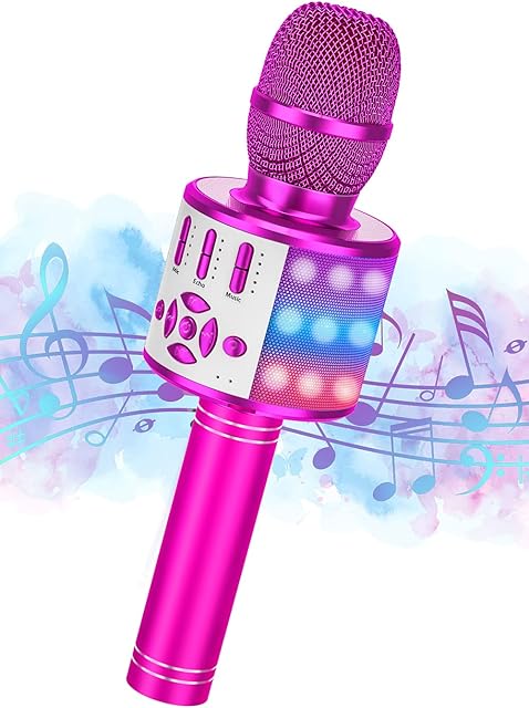 Ankuka Wireless Karaoke Microphone Microphone for Kids Kids Microphone for Singing with Dancing LED Lights, Handheld Bluetooth Microphone Vioce Charger Gifts Presents for Boys Girls Purple