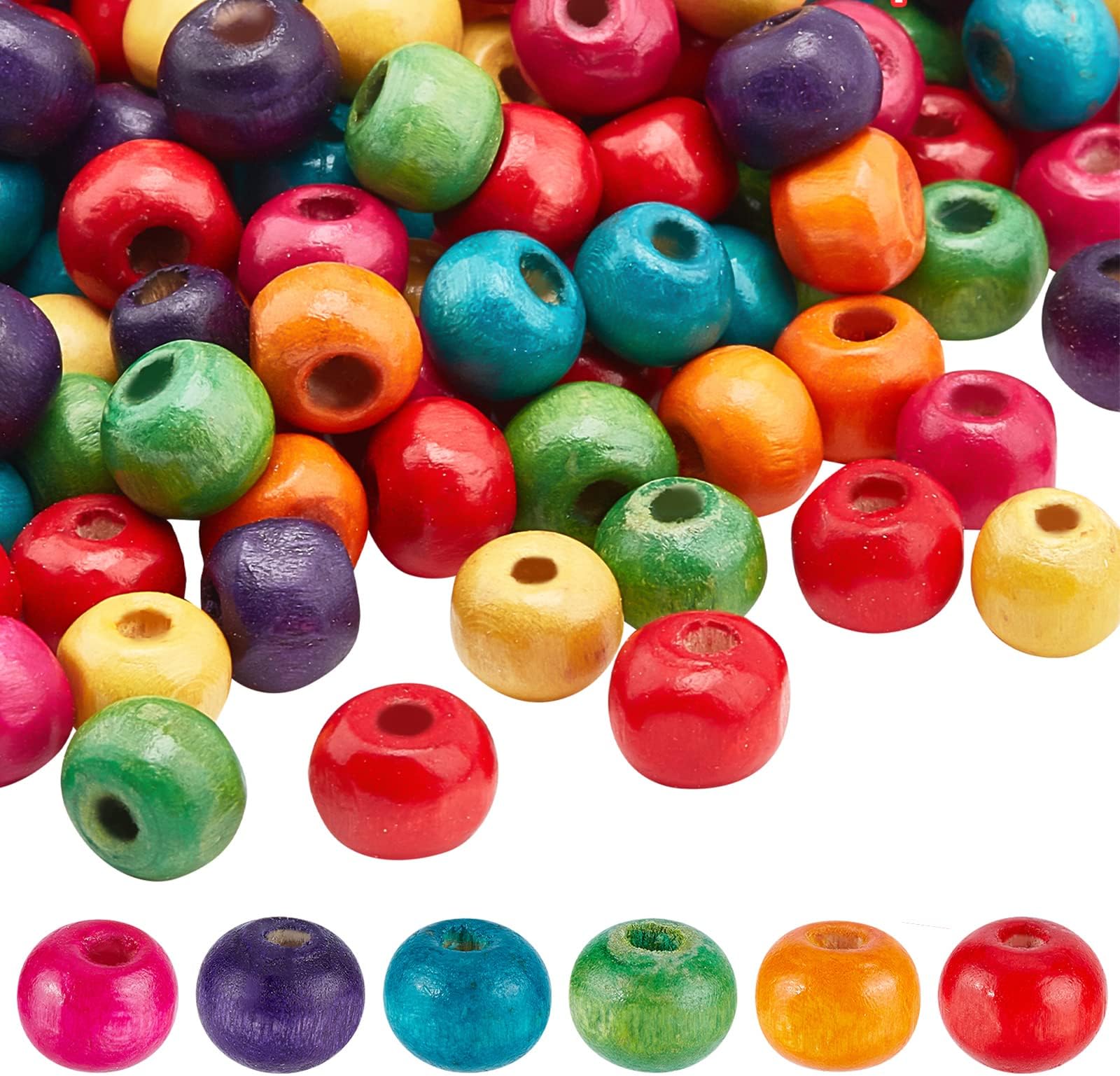 200pcs 7mm Wood Beads Mixed Color Macrame Beads Round Wooden Ball Loose Spacer Bead for Jewelry Making Home Decoration Macrame Christmas Halloween Farmhouse Garland Decoration