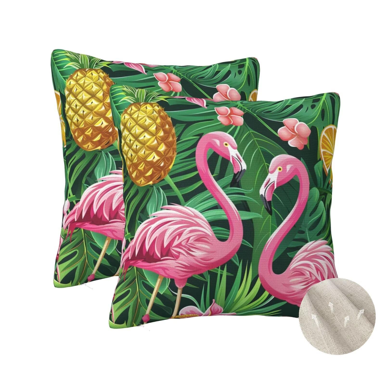 Housse coussin 60x60 cm vert lot de 2 motif flamants roses pour canapé salon