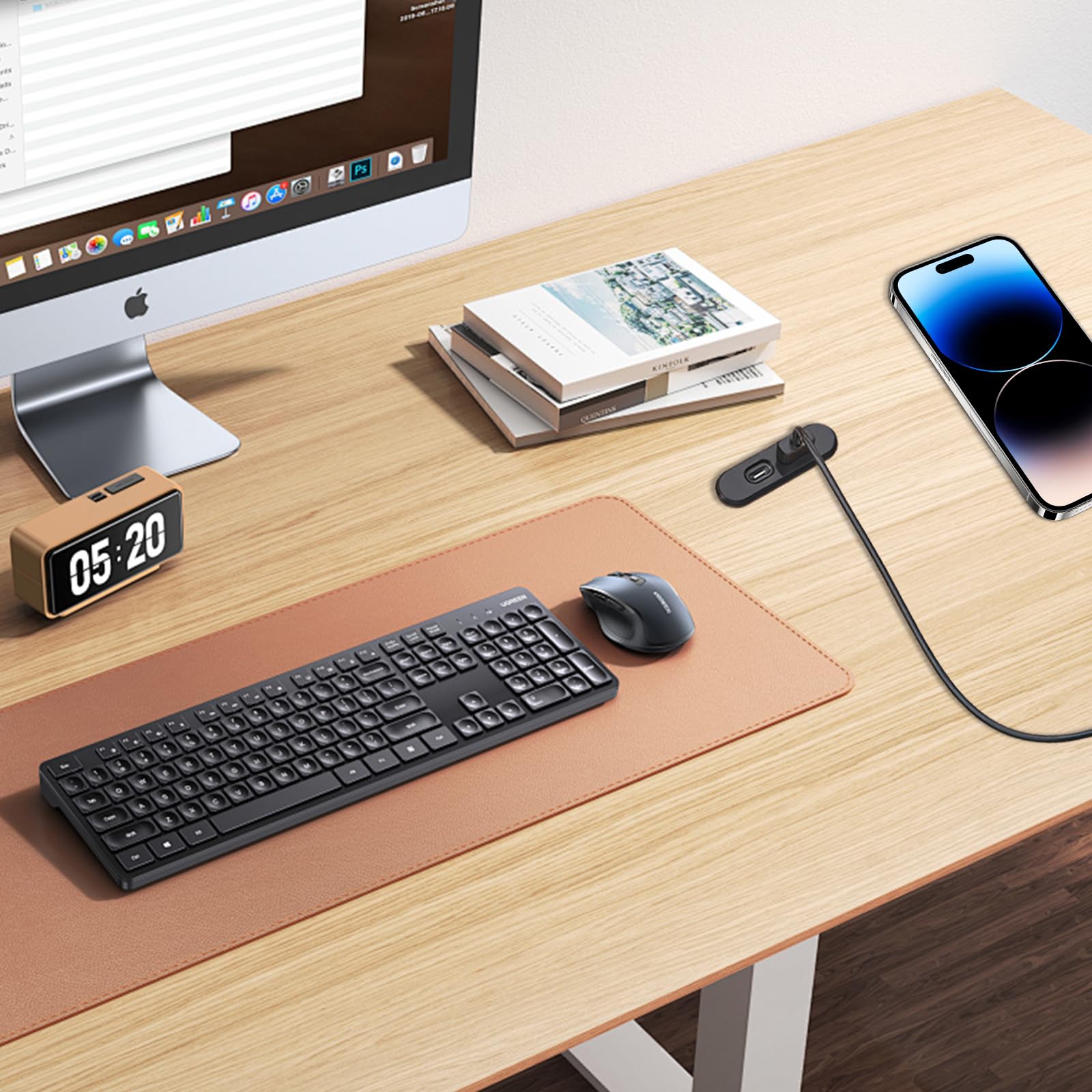 Adaptador De Carga USB-C Para Escritorio – Enchufe Retráctil 5V/2A Con Cable Extensor Tipo C 3.0 Para Mesa, Oficina O Mesita De Noche