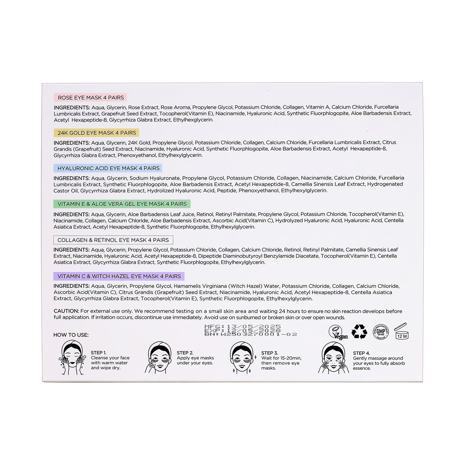 PEAUAMIE Augen-Patches mit Kollagen und Hyaluronsäure, Augenmaske gegen Falten, Augenringe, Gesichtsmaske, Hautpflegeprodukte, 24 Paar