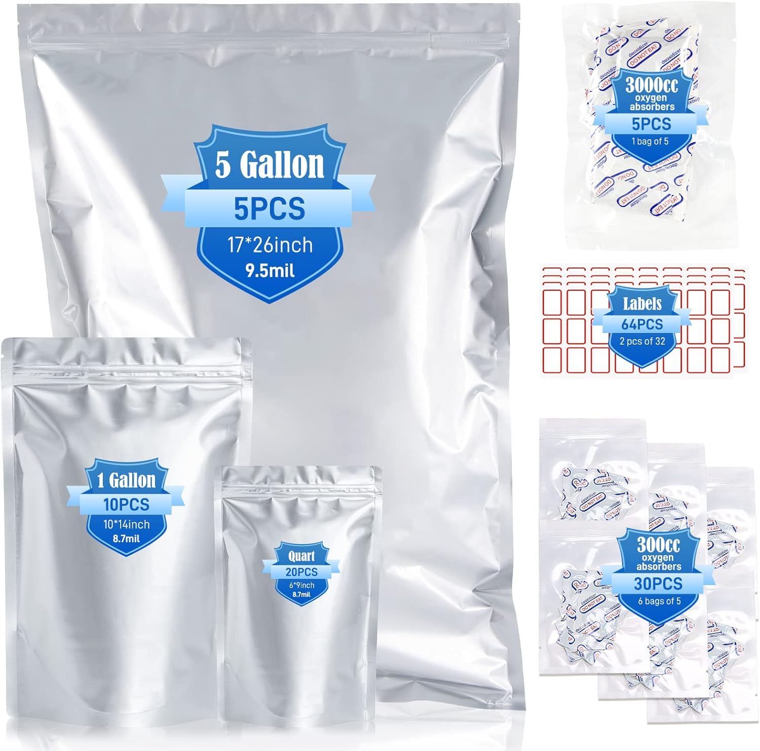 ANBUY 35 pcs Mylar Bags for Food Storage 5 pcs 5 Gallon Mylar bags with