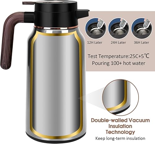 Miniatura 4 de Jarra térmica de café de 68 onzas, jarras de acero inoxidable para líquidos calientes durante 36 horas, jarras de café aisladas para mantener el