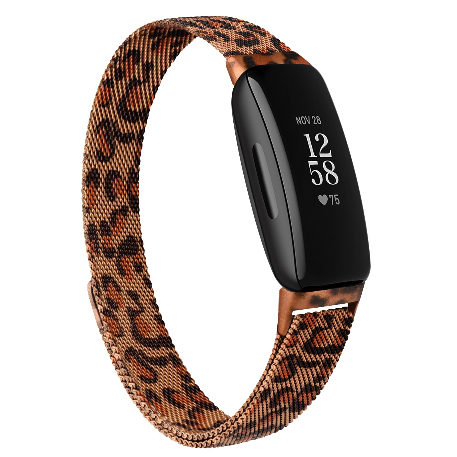 Metal Straps for Fitbit Inspire 2/HR/Ace 2 - Stainless Steel Replacement Bands for Fitness Tracker (Leopard) - Women Men
