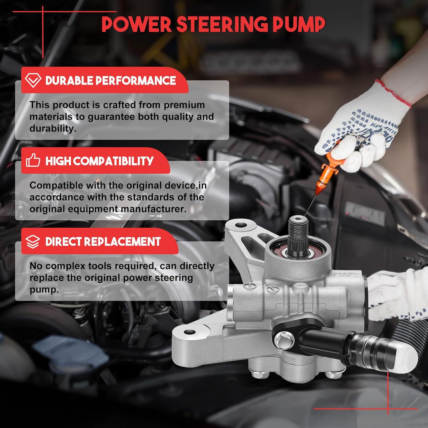 Power Steering Pump for 2005-2008 Honda Pilot 3.5L, 2005-2010 Honda Odyssey 3.5L, 2007-2013 Acura MDX 3.7L,Replacement 21-5442 Power Assist Pump Power Steering Pump Pulley kit