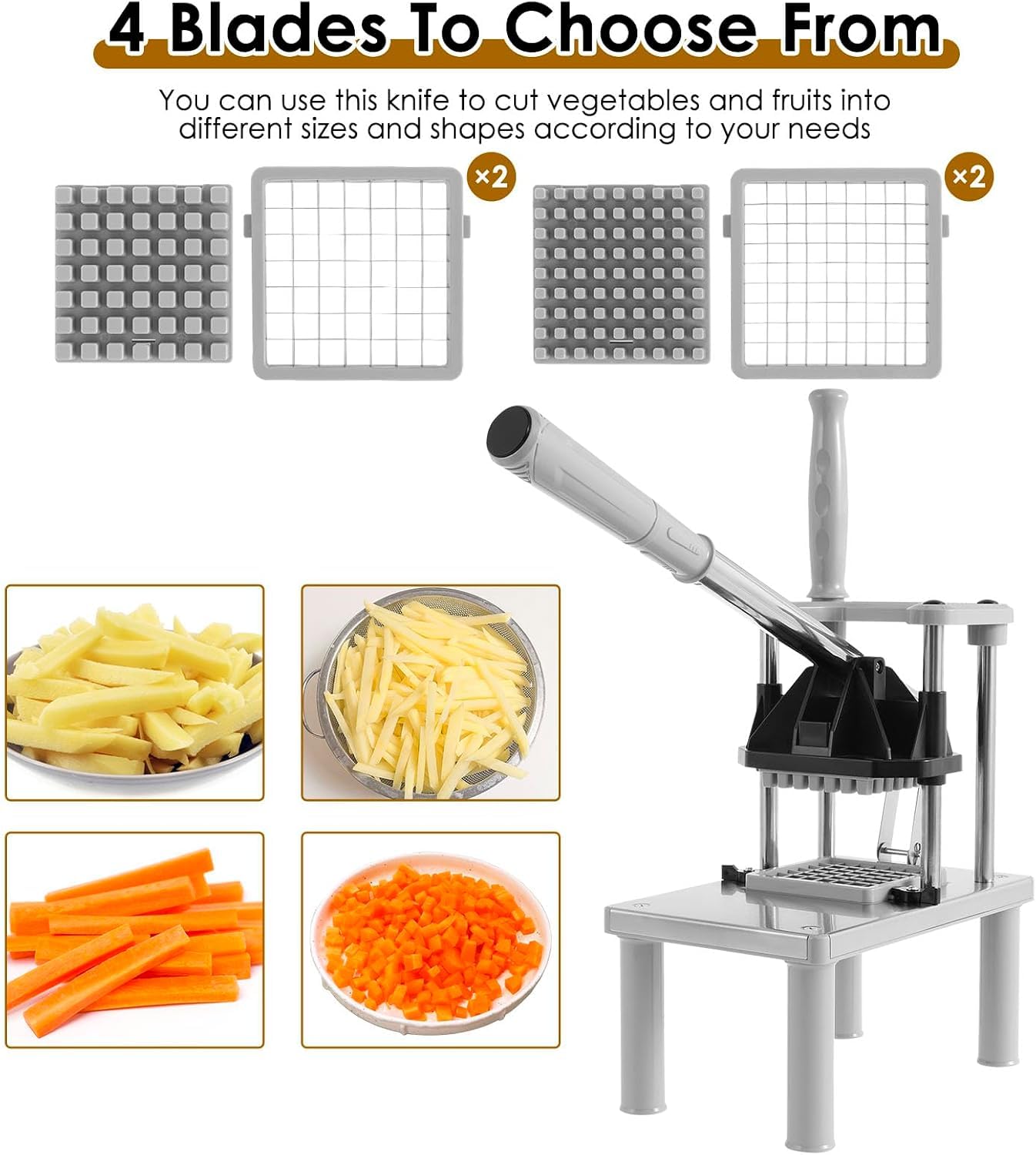 Cortador De Alimentos De Acero Inoxidable, Picador Comercial De Frutas Y Verduras, Rebanador Vertical De Verduras, Base Estable, Para Tomates, Pimientos, Patatas Y Champiñones.