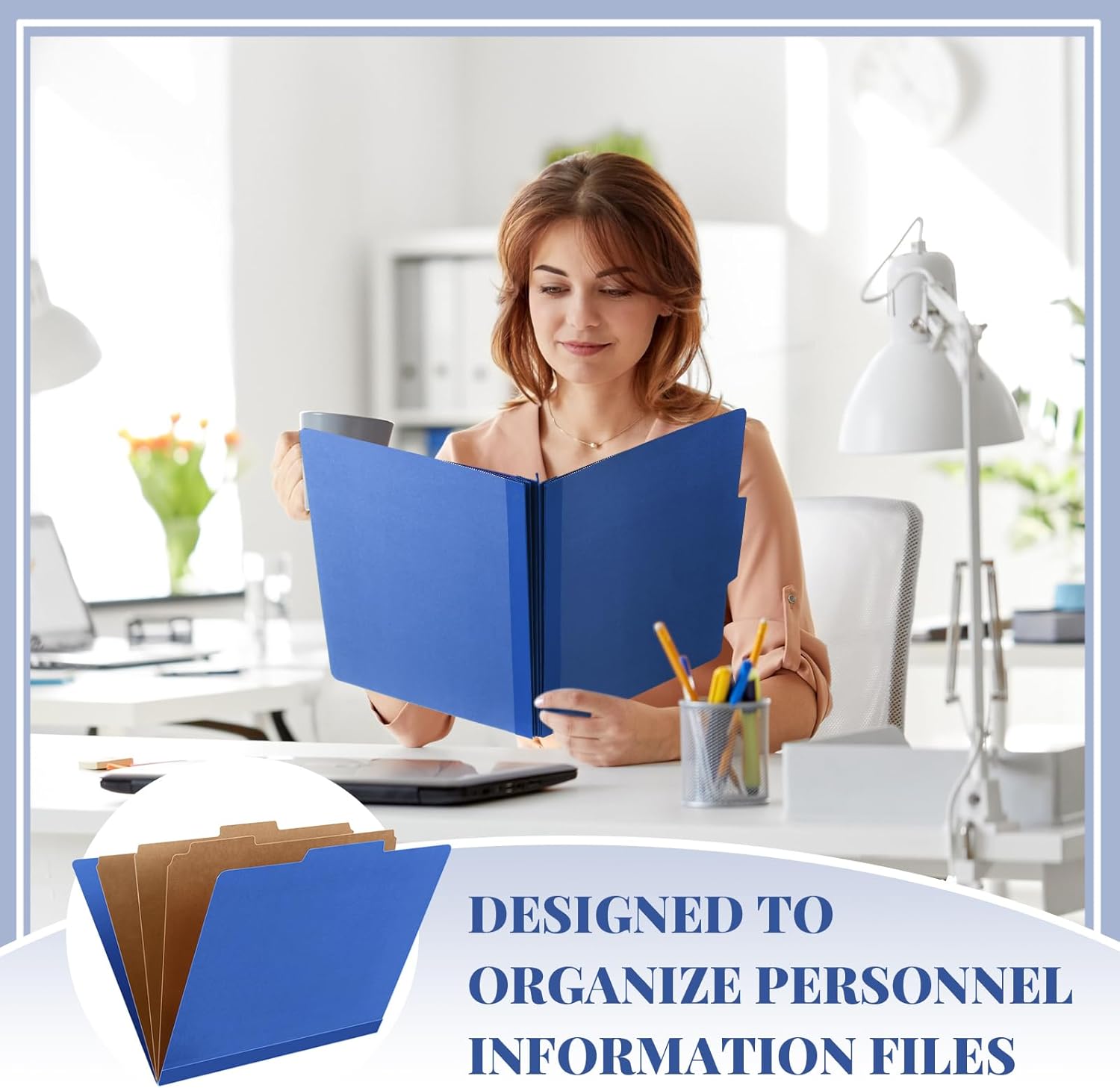 Skyygemm 48 Pcs Classification Folders Letter Size, 3 Divider Pressboard File Folder with Fasteners, Expanding File Organizer Bulk for School Teachers, Office Employee, Coworker, Staff (Dark Blue)