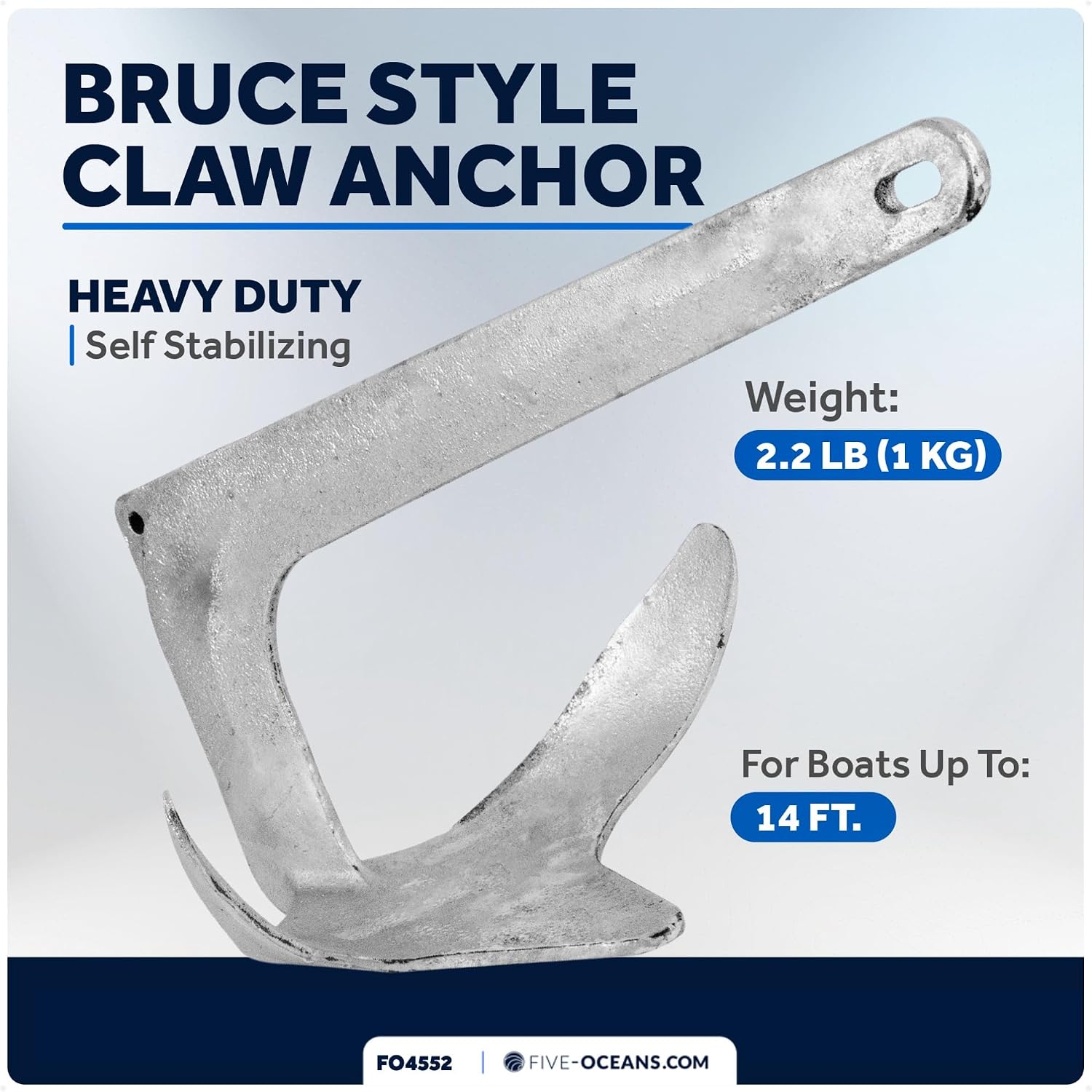 Five Oceans Bruce Style Claw Anchor, Boat Anchor, Multiple Sizes, for Pontoon, Kayaks, Paddle Boards, Fishing Boats, Bass Boats, Sport Boats, Sportyachts, Sailboats