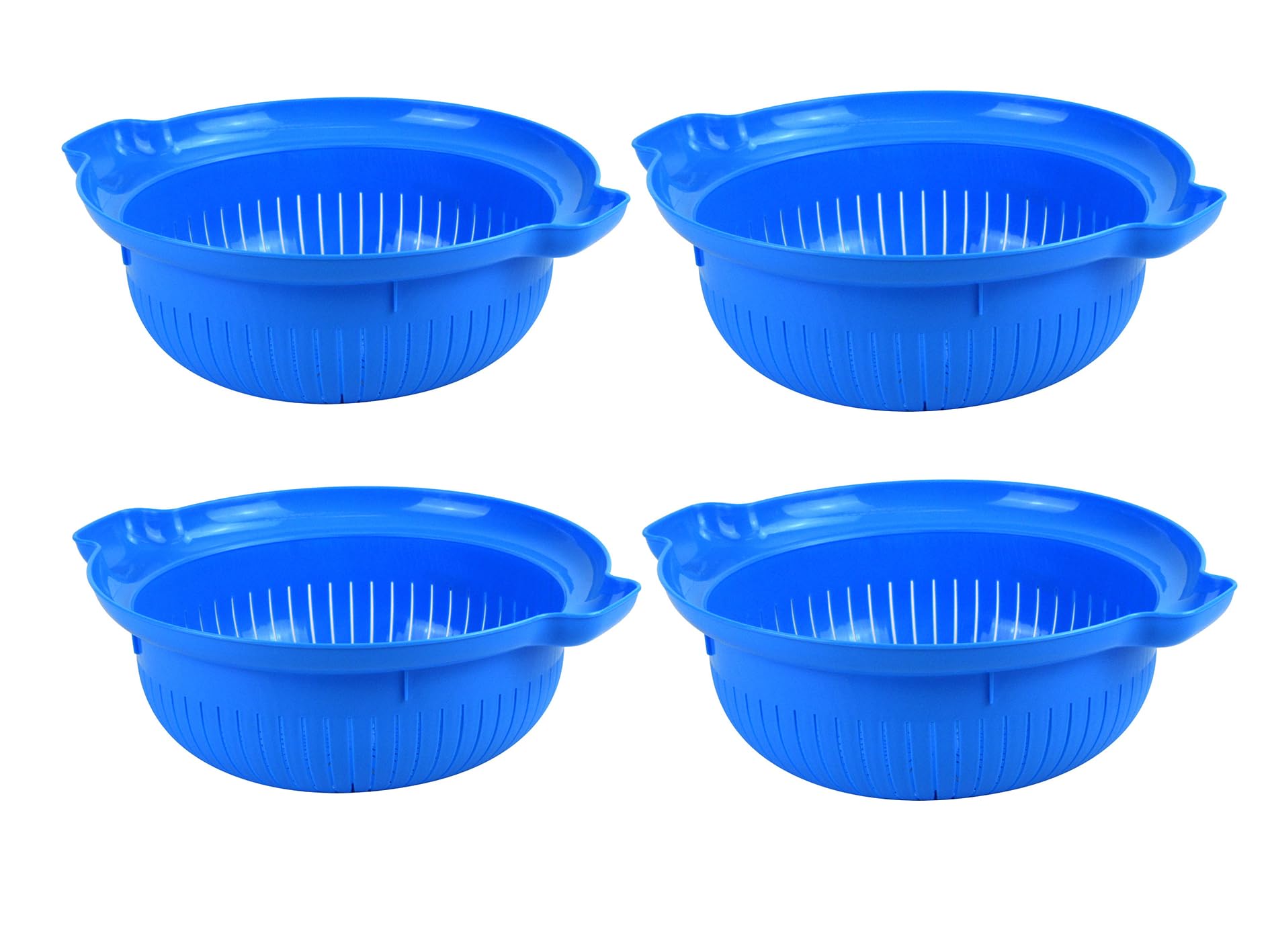 Deep Colander Food Strainer 30 cm Large with Side Handles Basket for Vegetable Wash Sink Colander (Blue-X4)