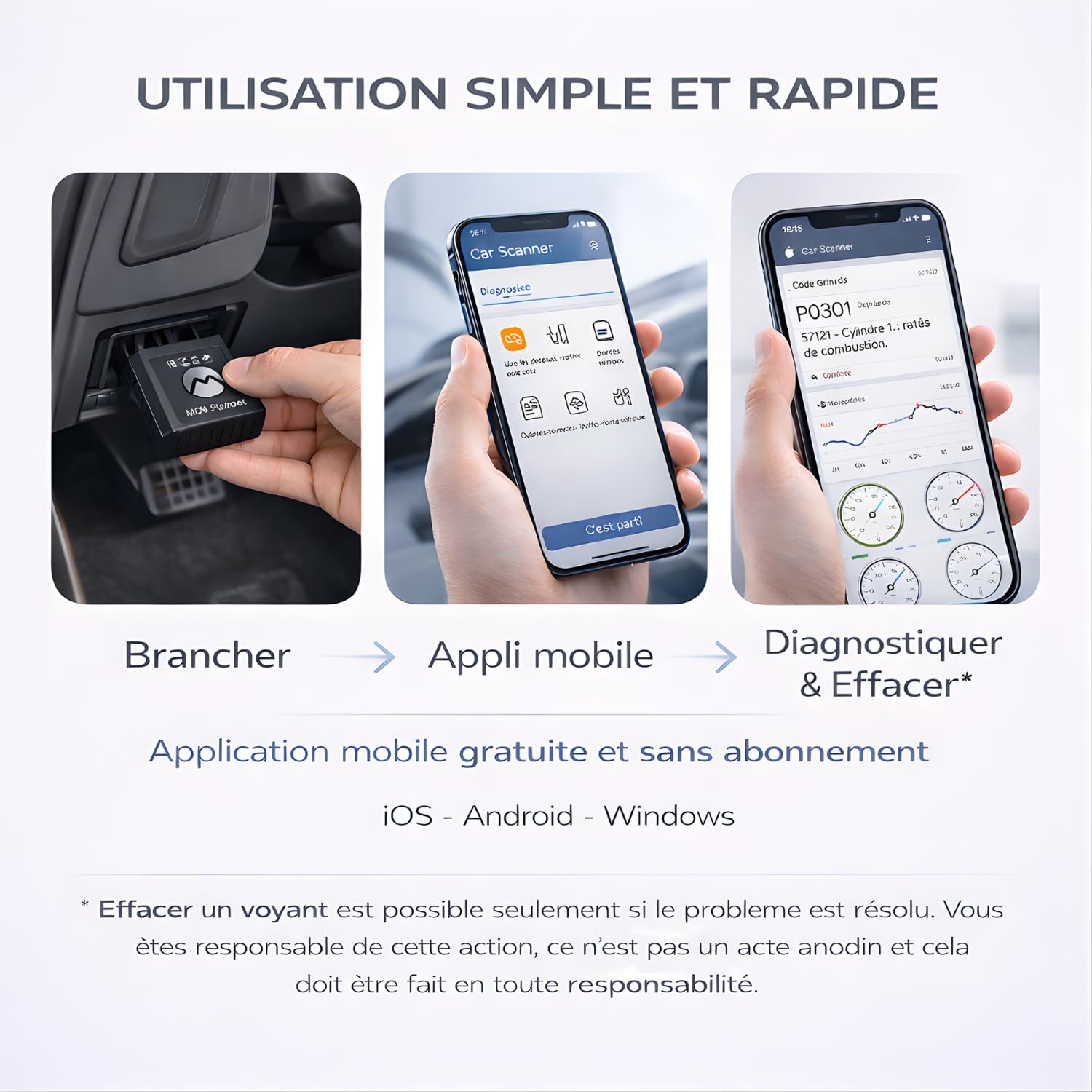 Scanner OBD2 Bluetooth Valise Diagnostic Auto Multimarque - Lecteur de Code Défaut Moteur EOBD/Can - Diagnostic en Temps Réel pour Android, iOS & Windows - Effacement Voyant Moteur