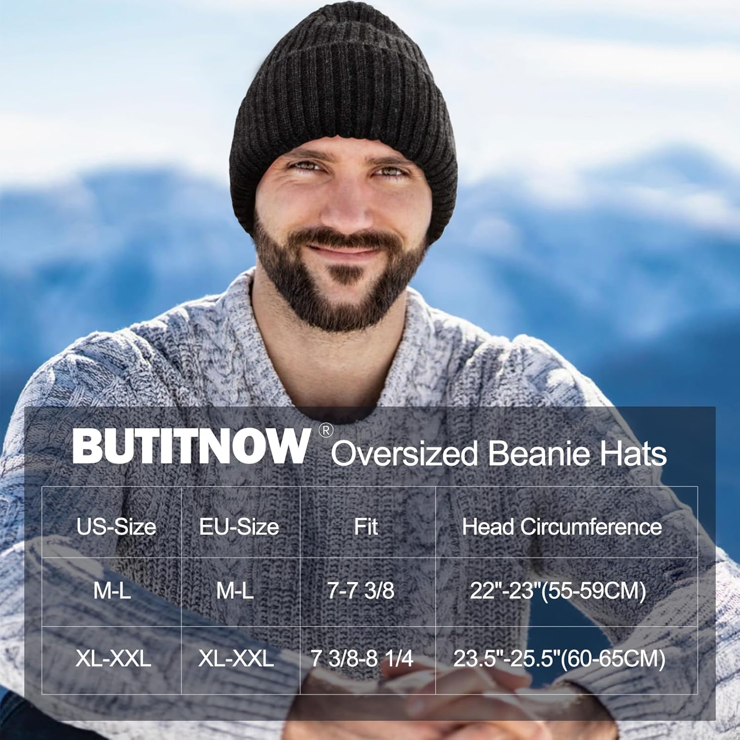 Oversize M/L/XL/XXL Merino Wool Beanie Hat for Men & Women - Fleece Lined Large Winter Hat Ski Skull Cap for Big Heads - Image 4