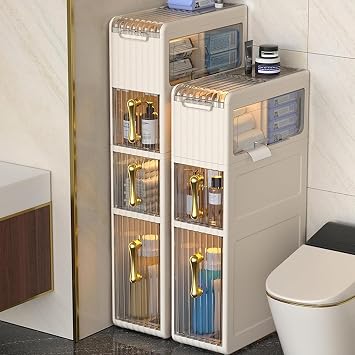 XENITE Slim Bathroom Storage Cabinet Free Standing Toilet Paper Holder Waterproof Toilet Paper Storage Organizer Narrow Storage Cabinet for Skinny Bathroom Storage Corner Floor