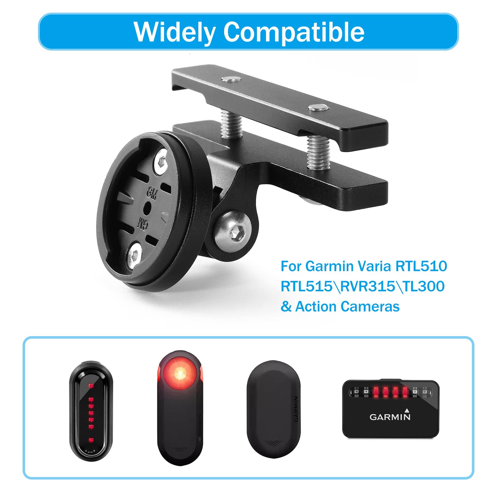 Uchwyt do siodełka rowerowego do radaru cofania i tylnego światła Garmin Varia RTL515/500/510/RVR315 Regulowany kąt nachyleni Montowany pod poduszką siodełka