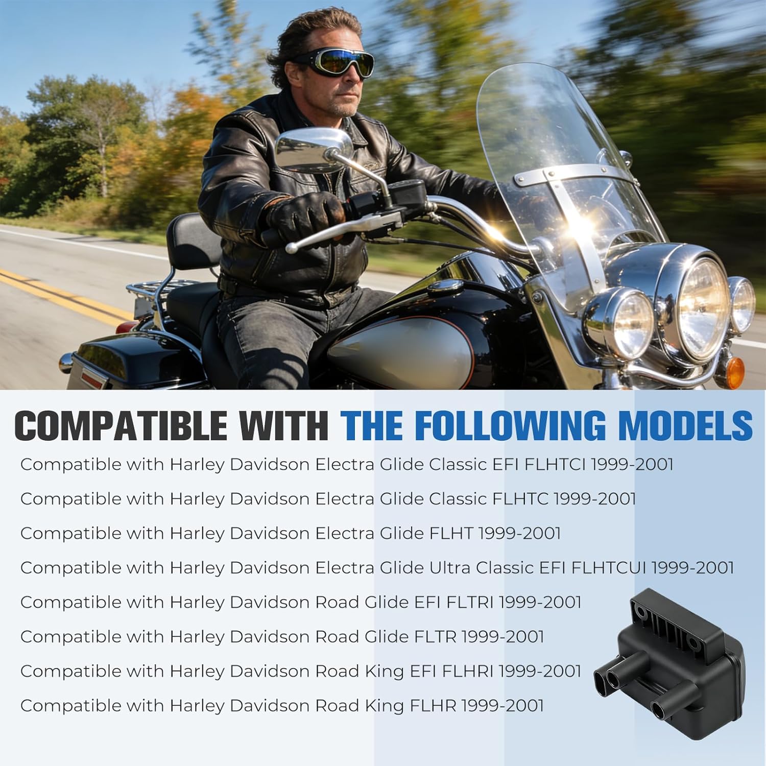 Ignition Coil Compatible with Harley Davidson Electra Glide 1999-2001 Road Glide 1999-2001 Road King 1999-2001 Replaces # 31639-99