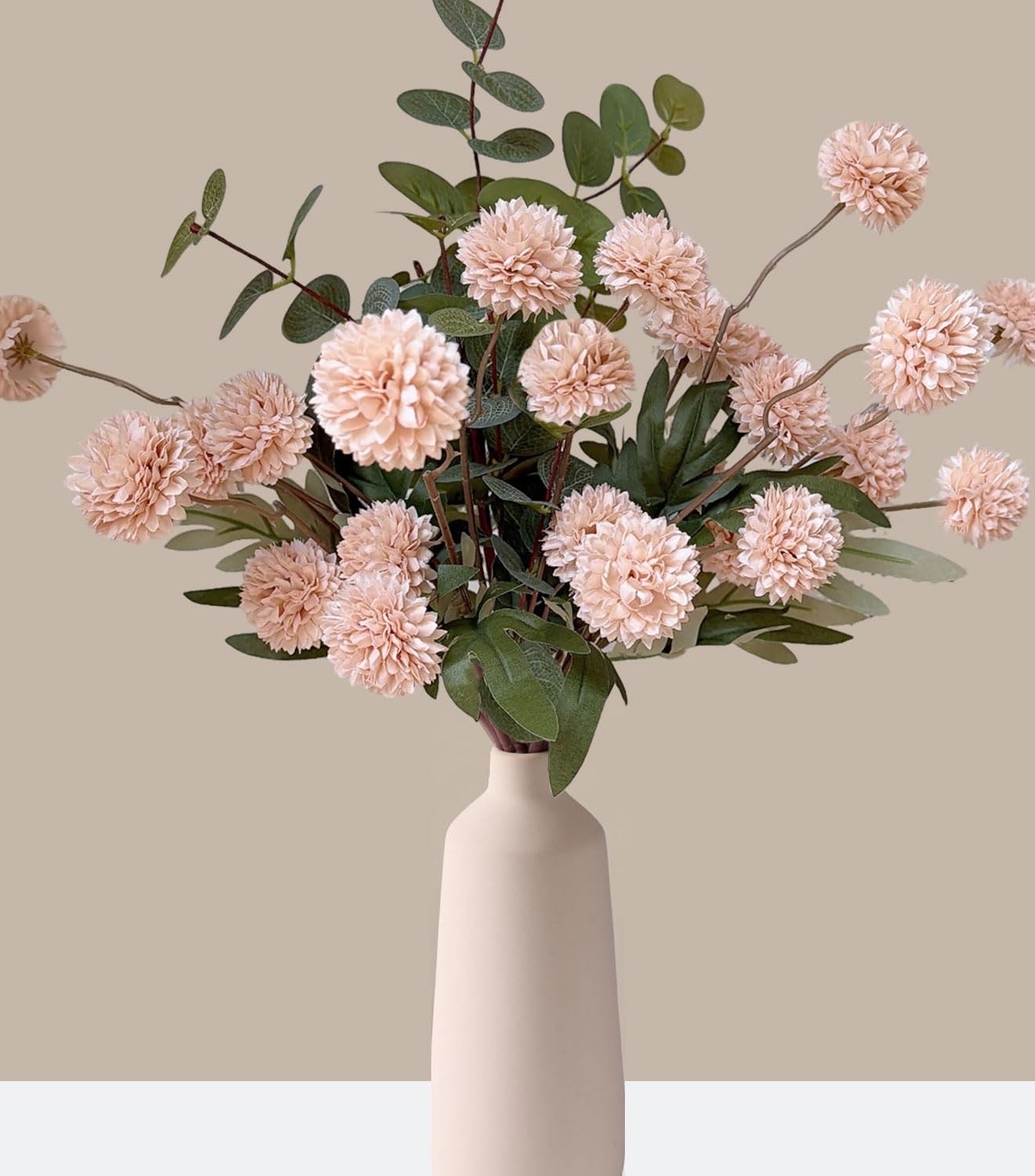 HNNFMY Artificial Flowers Mixed Eucalyptus Stems 6PCS Faux Silk Pompon Mums Flower Bulk,Small Mini Chrysanthemum For DIY Wedding Centerpieces Floral Arrangements Vase Fillers