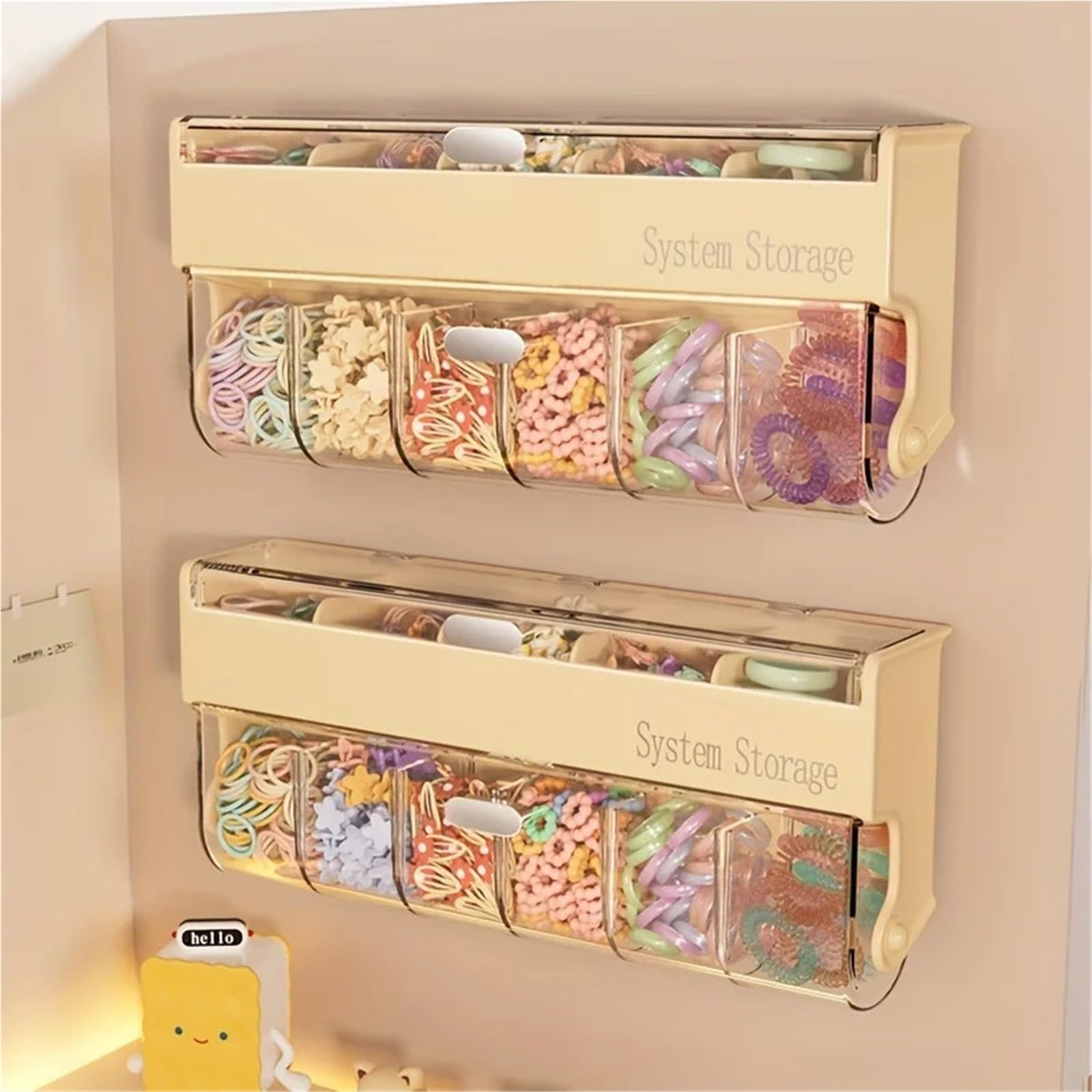 Haargummi Organizer Doppelschichtige Aufbewahrungsbox for Haaraccessoires for Clips, Gummibänder, Kopfbedeckungen und Schmuck(Cream)