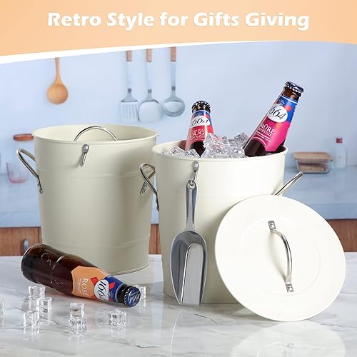 Miniatura 3 de Paquete de 2 cubos de hielo con cucharas de 4 cuartos de galón para fiesta, acero inoxidable, cubo blanco, bebida, champán, servidor de hielo