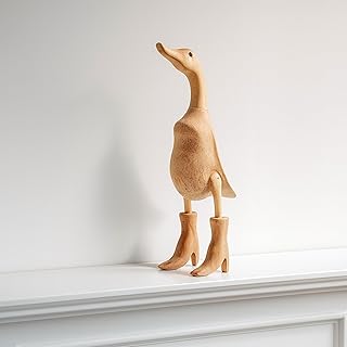 Bamboo Duck in Rainboots Figurine – Handcrafted Natural Bamboo Wood Decorative Accent for Shelf, Console, or Coffee Table Display, Boho and Rustic Living Room Home Decor, 20", Brown