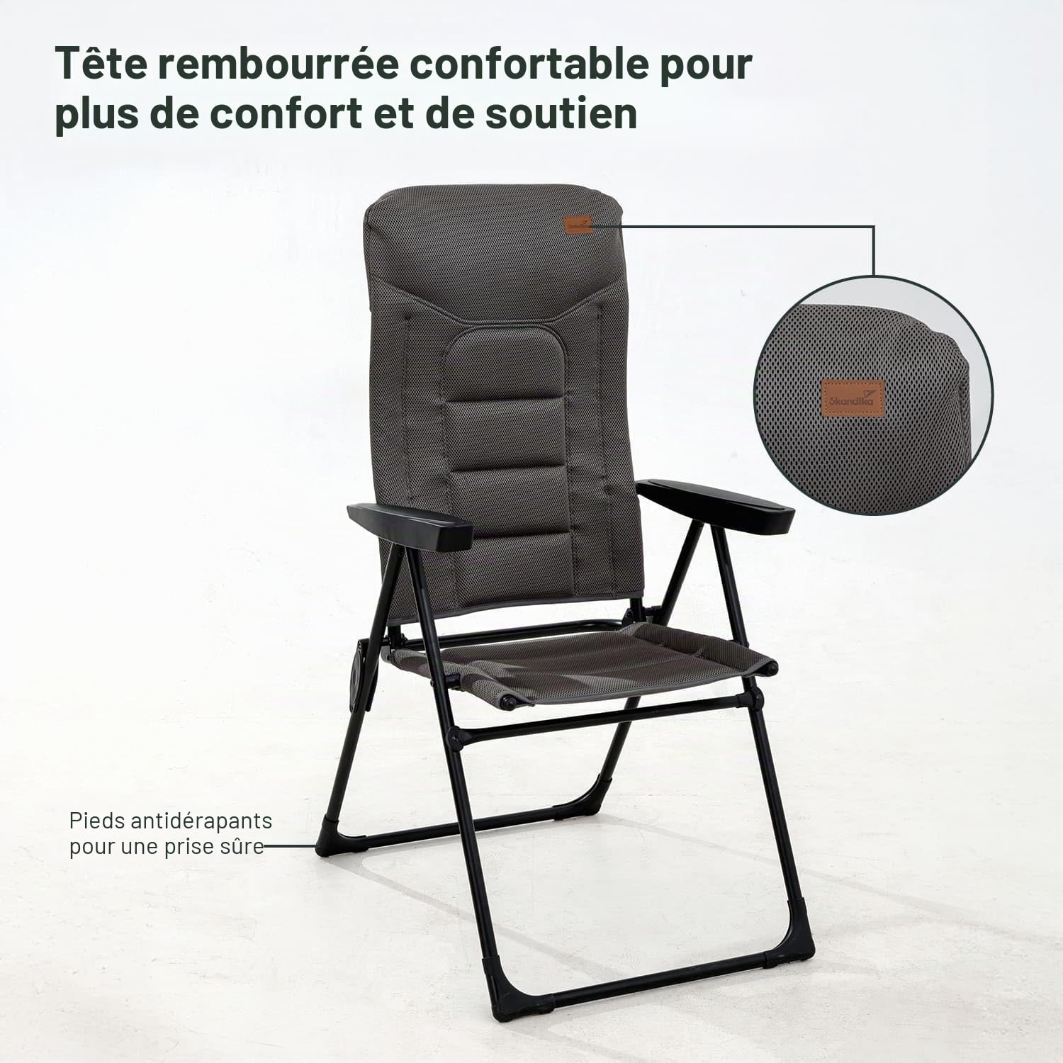 Skandika Fauteuil Kvist | Chaise de Camping Pliable, Fauteuil Pliant en Aluminium et Acier, Dossier réglable sur 4 Positions, Max.150 kg, rembourrée, Appui-tête | Chaise, Camping, Jardin